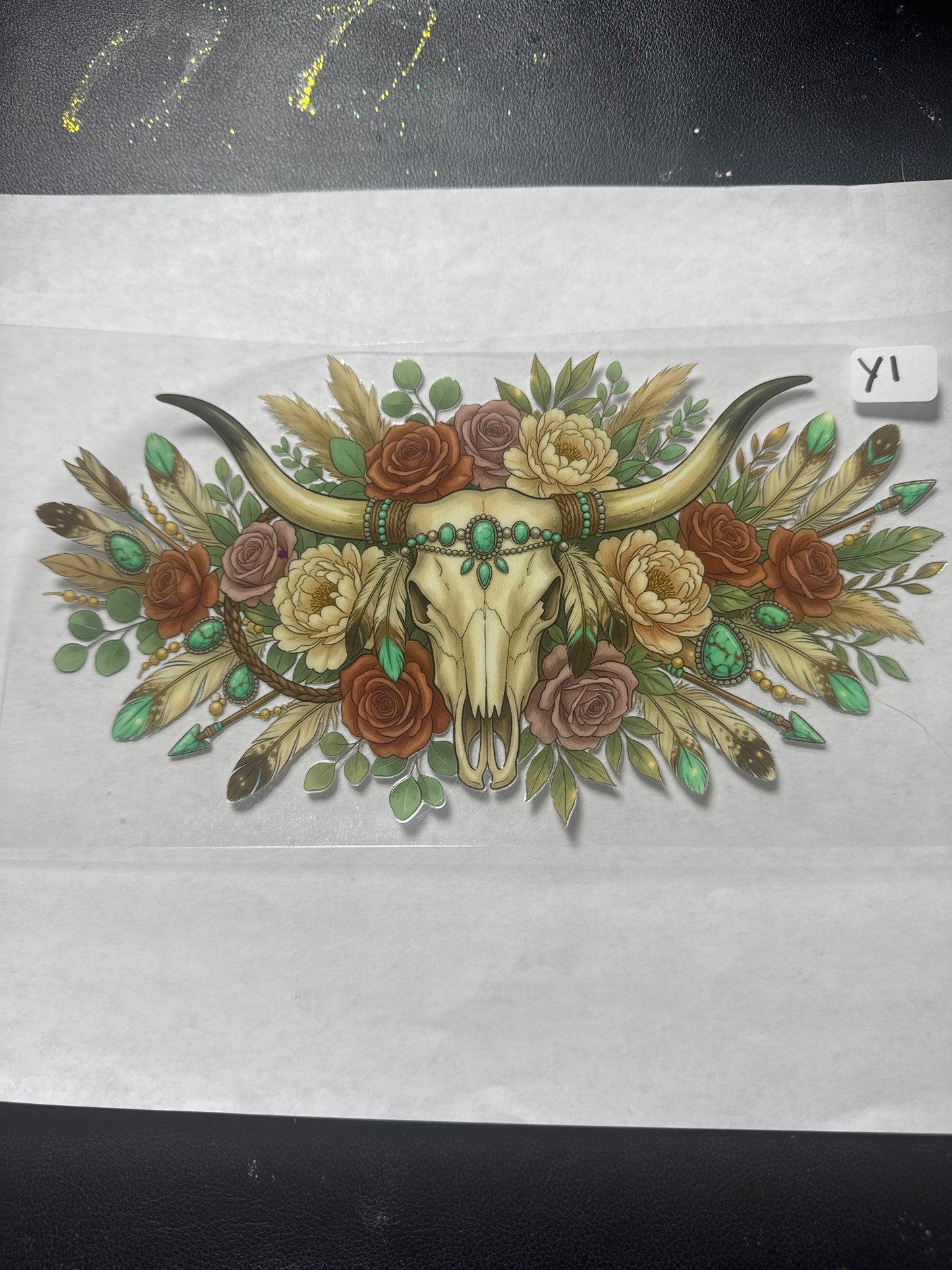 Y1 Country western skull and flower style uvdtf wrap