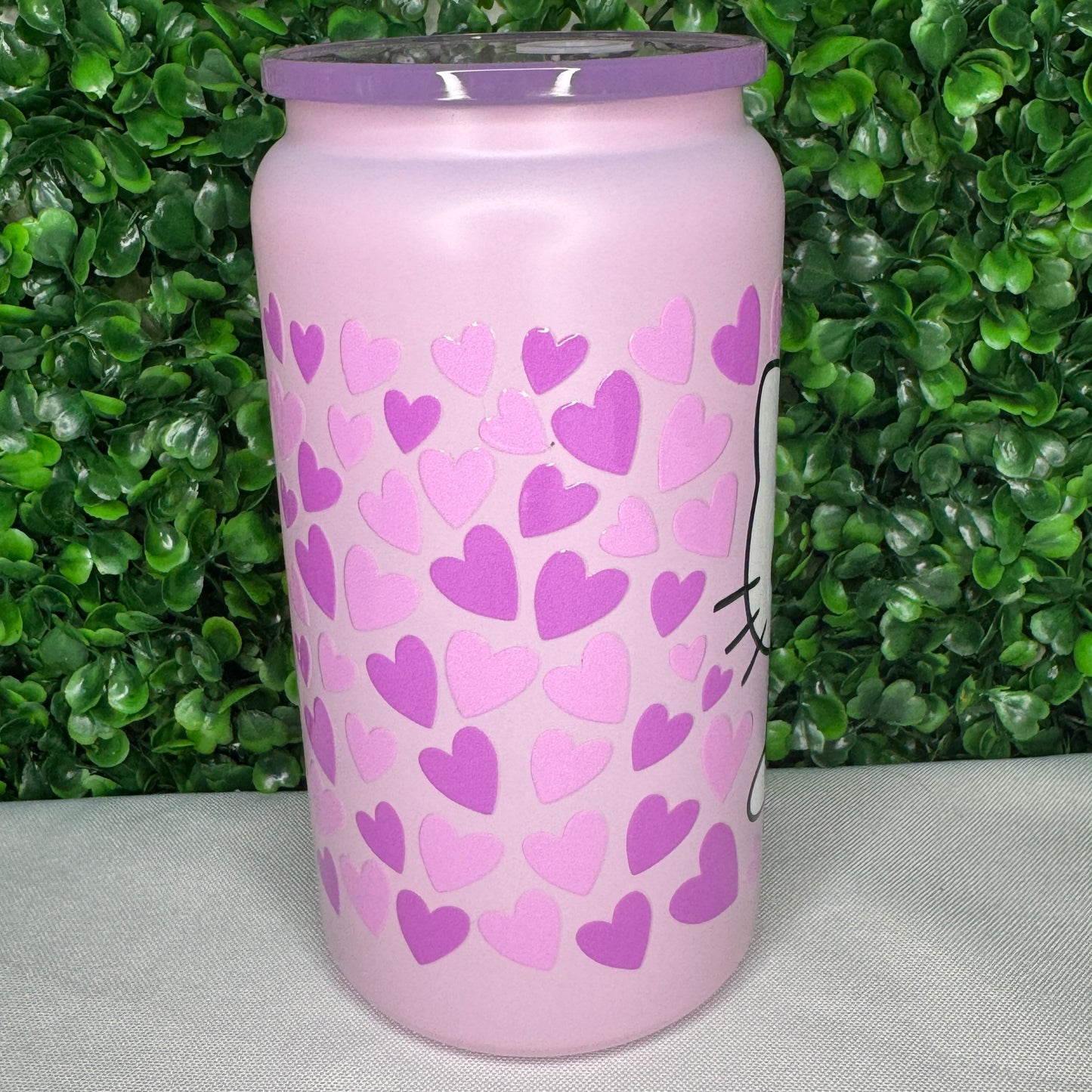 Purple Cat with hearts UVDTF cup