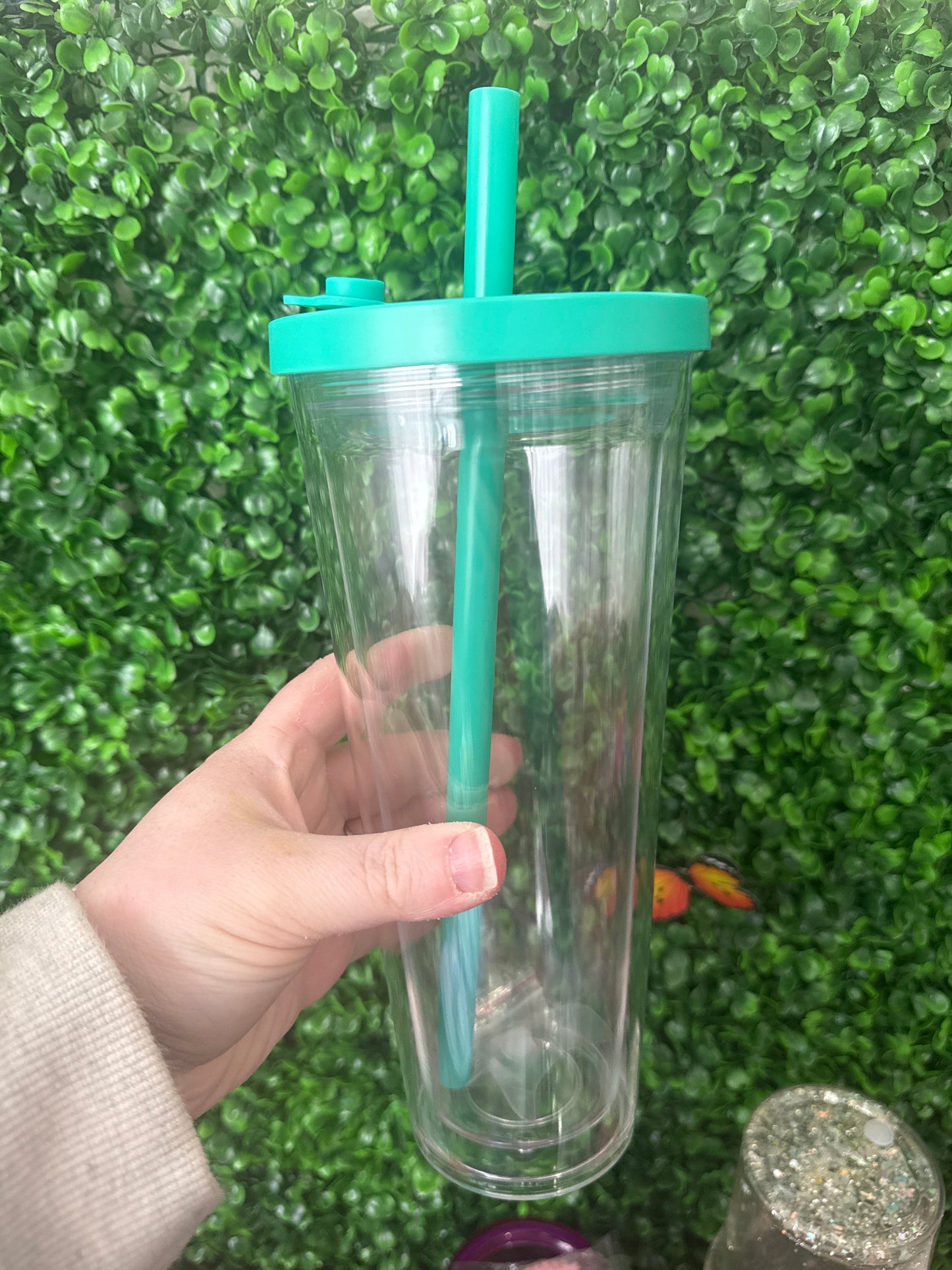 24oz Colored Acrylic Snowglobe Tumbler with colored straw