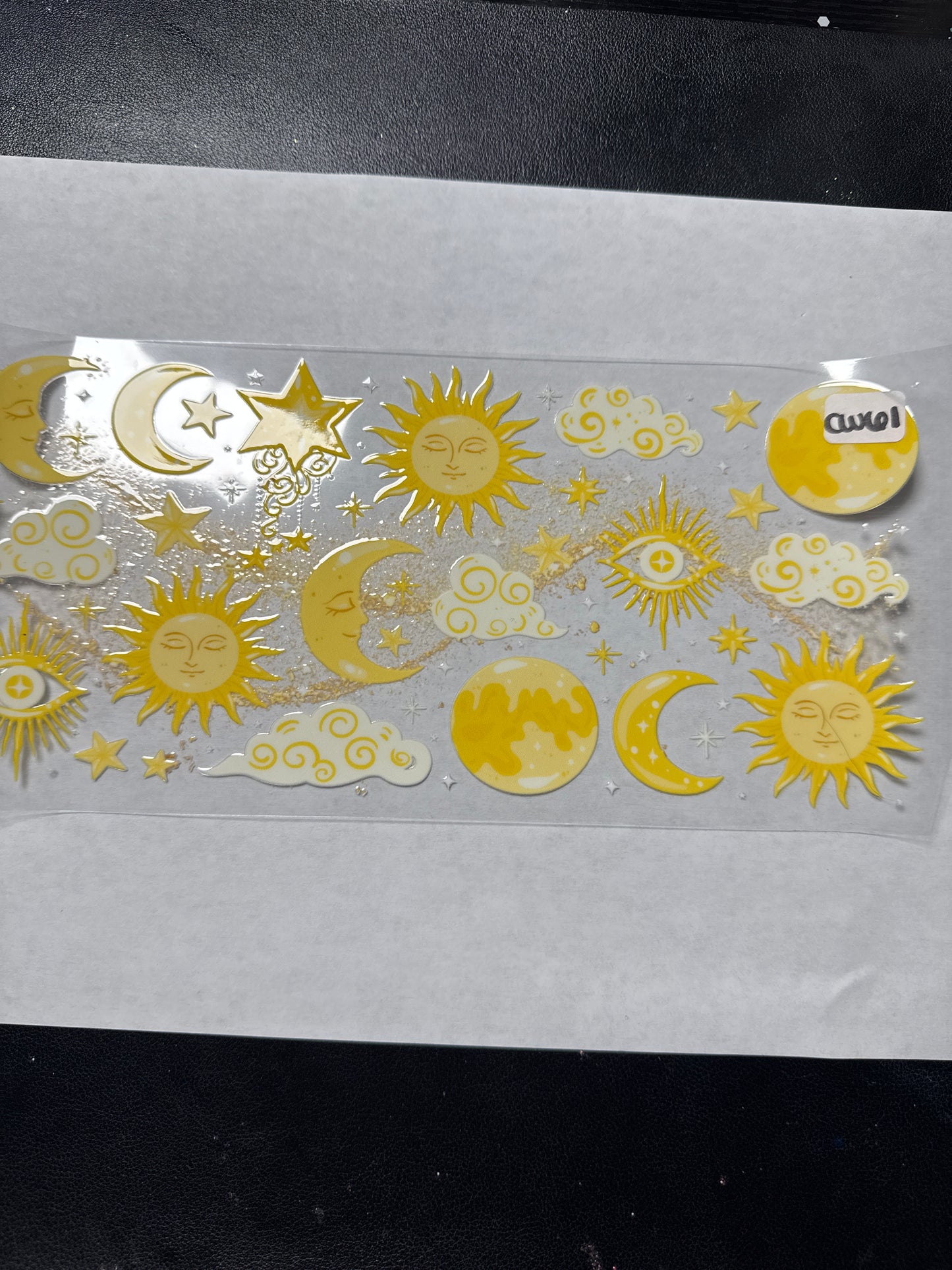CW61 Yellow Sun and moon crystal and witchy style uvdtf wrap
