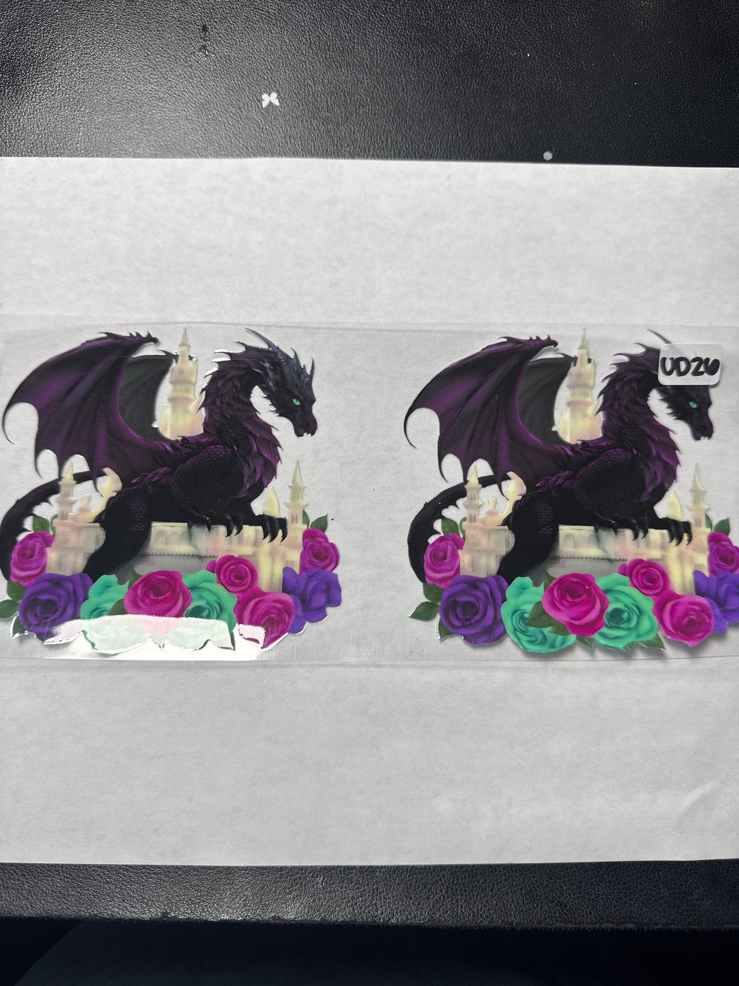 UD26 Black dragon with teal pink and purple roses uvdtf wrap