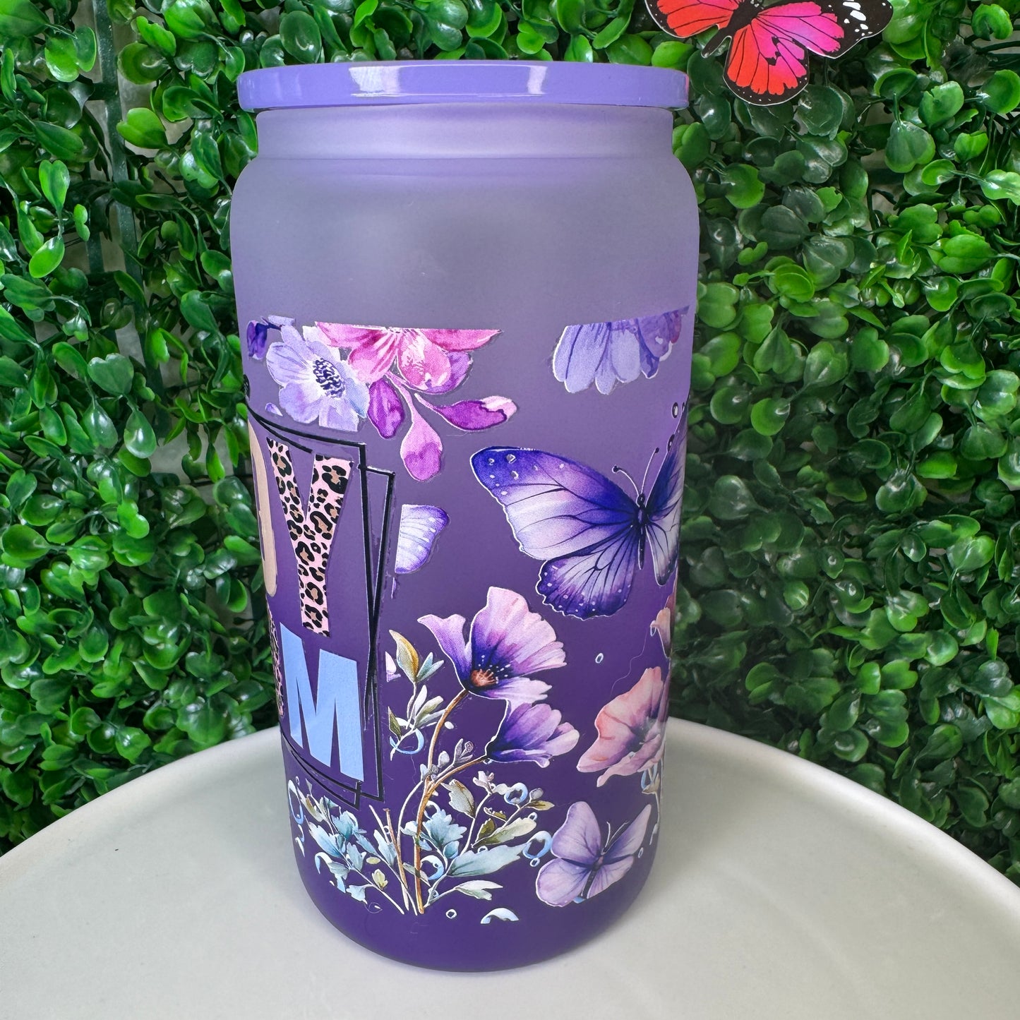16oz Glass Purple Boy Mom UVDTF cup