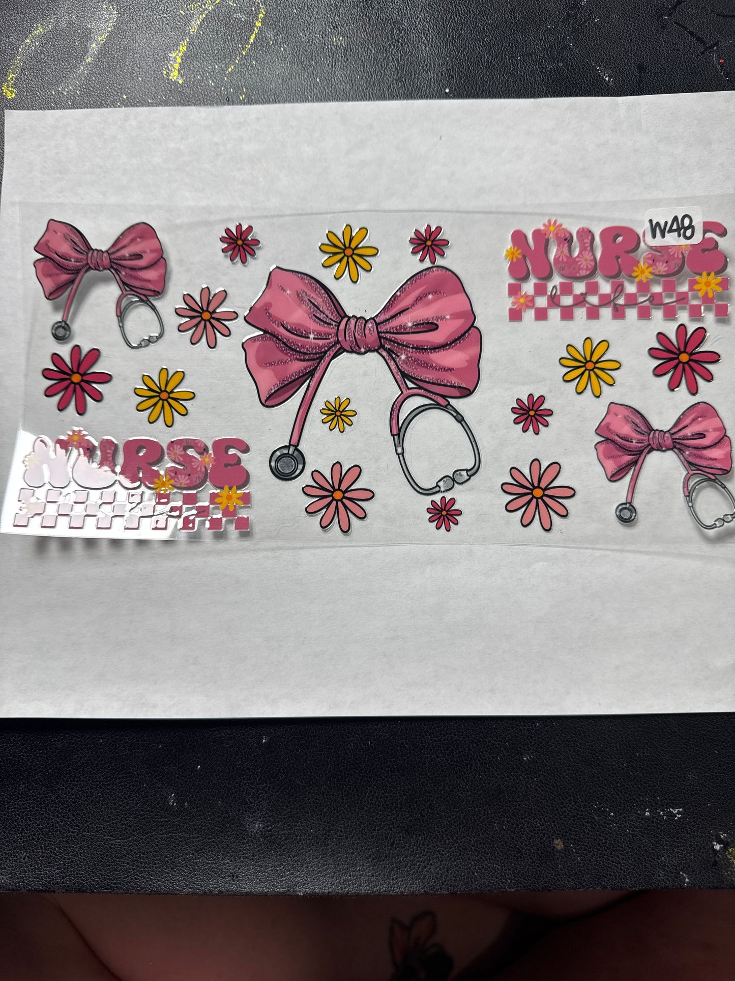 W 48 Pink nurse uvdtf wrap with stethoscope and flowers