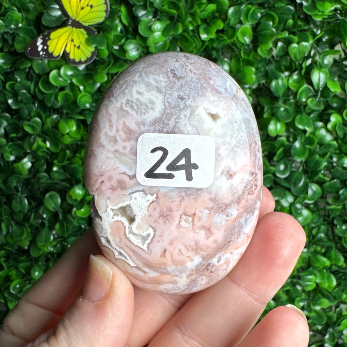 Pink Plume Agate Palm Stone