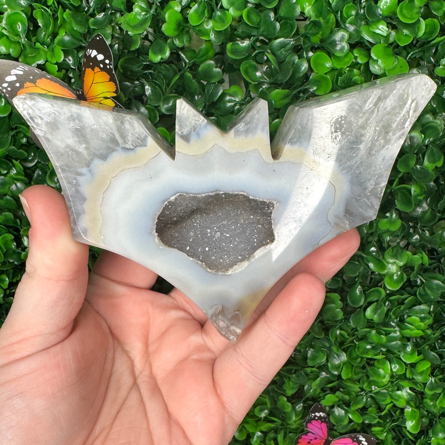 Druzy Agate Bat Carvings