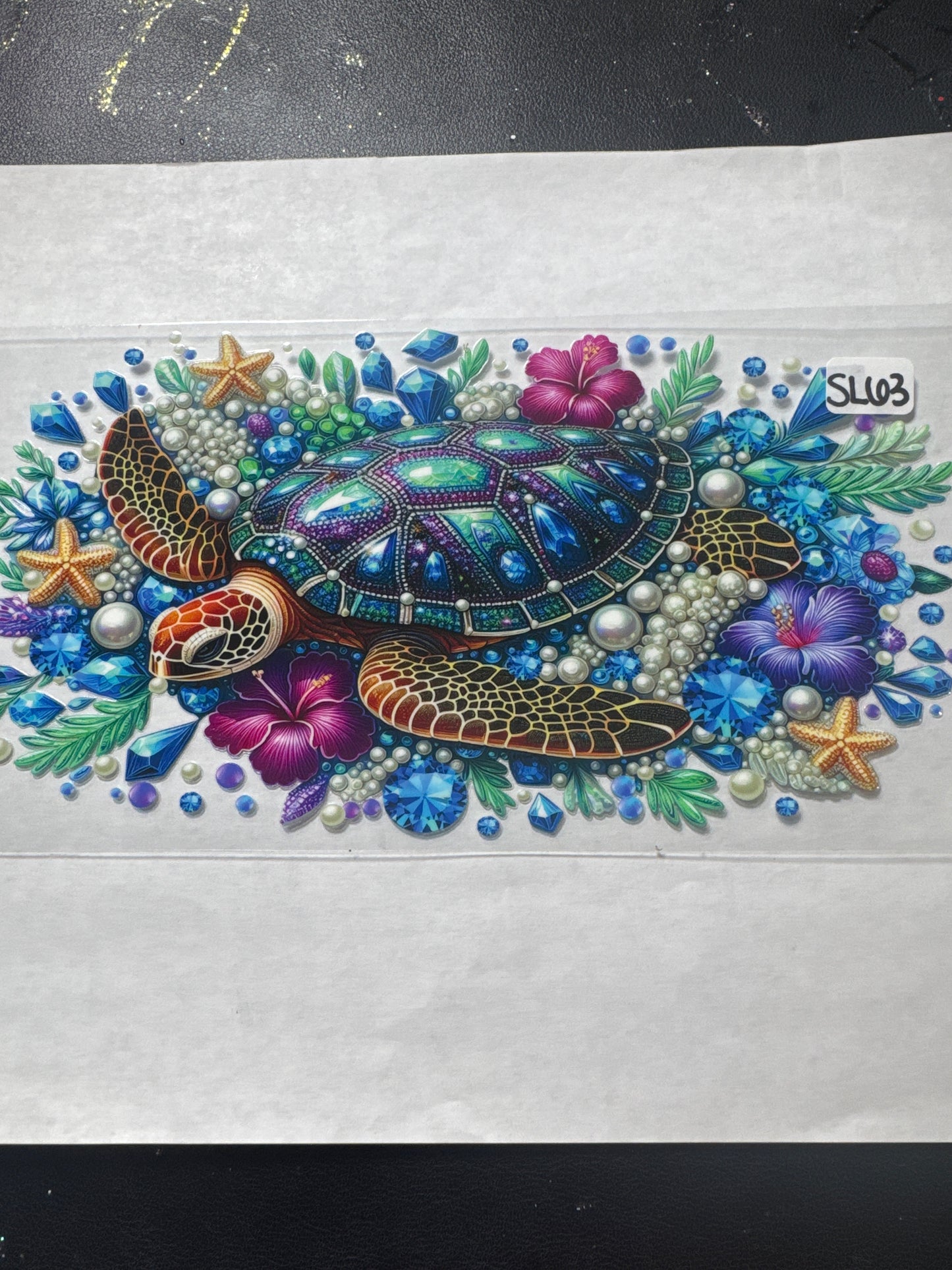 SL63 turtle with flowers and pearls uvdtf wrap
