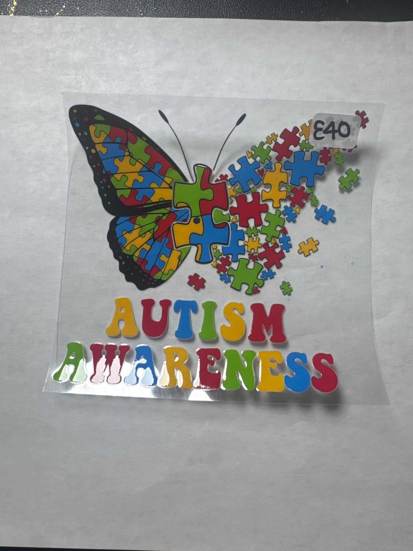 E 40 autism awareness butterfly uvdtf wrap/decal