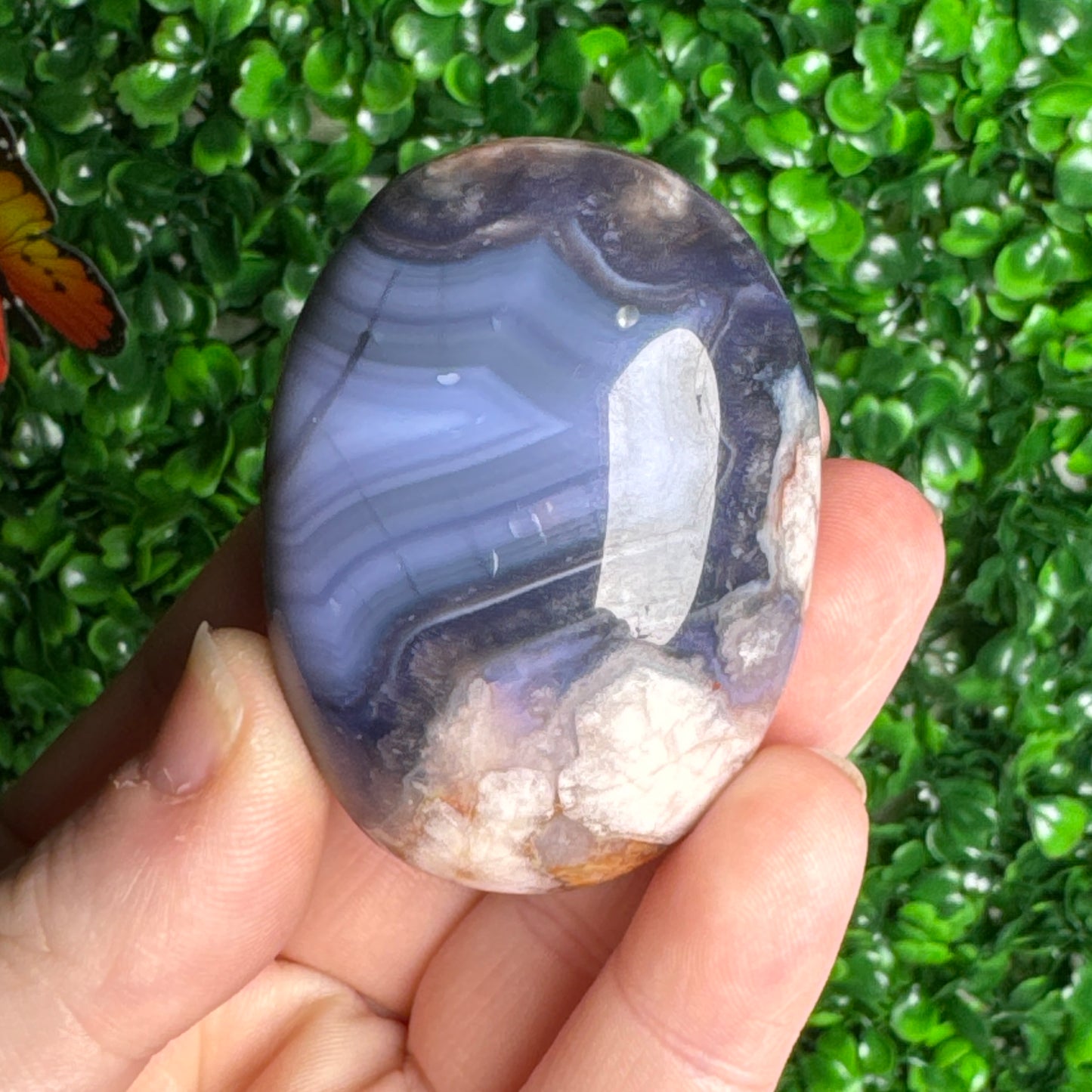 Blue Flower Agate Palm Stones