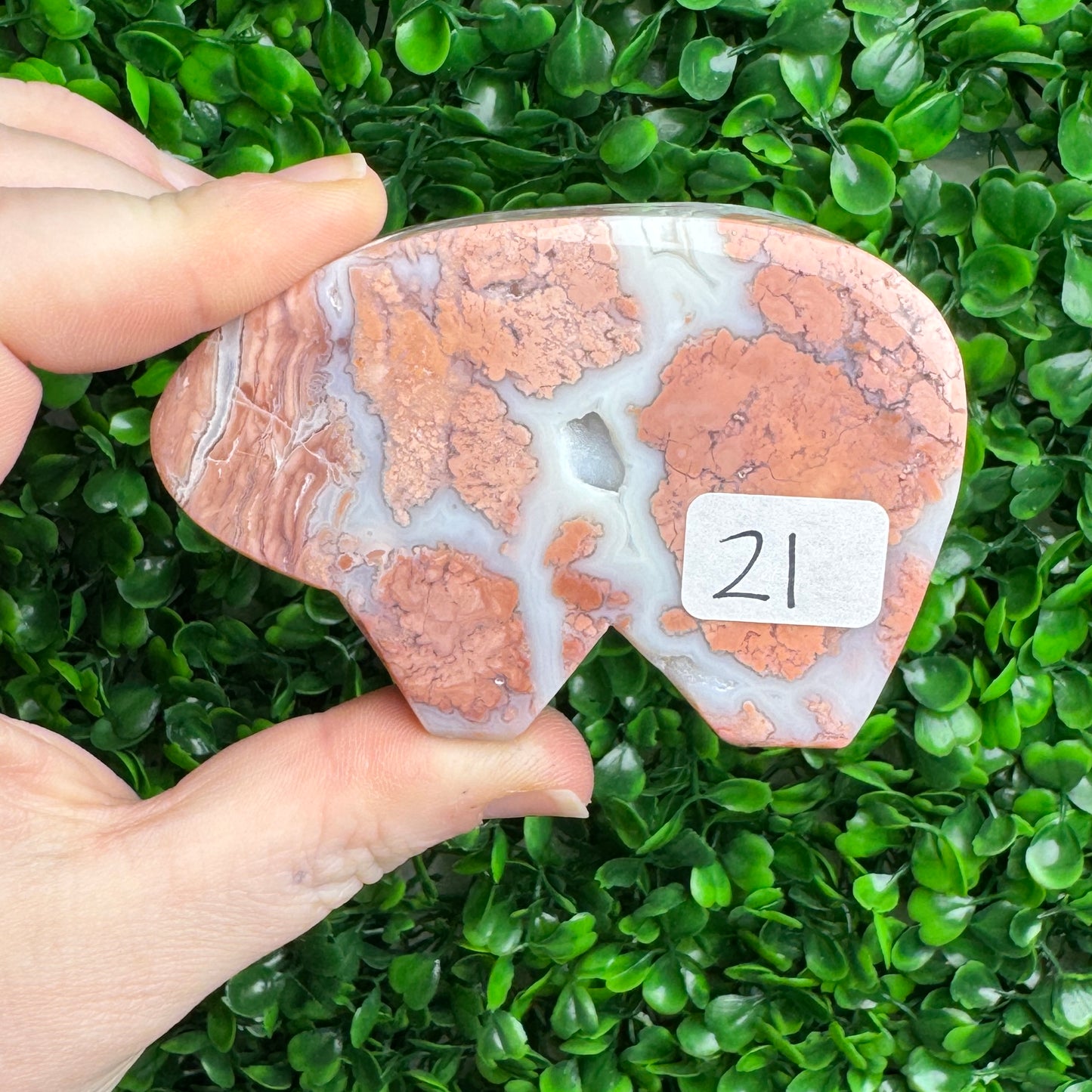 Pink agate bear carving