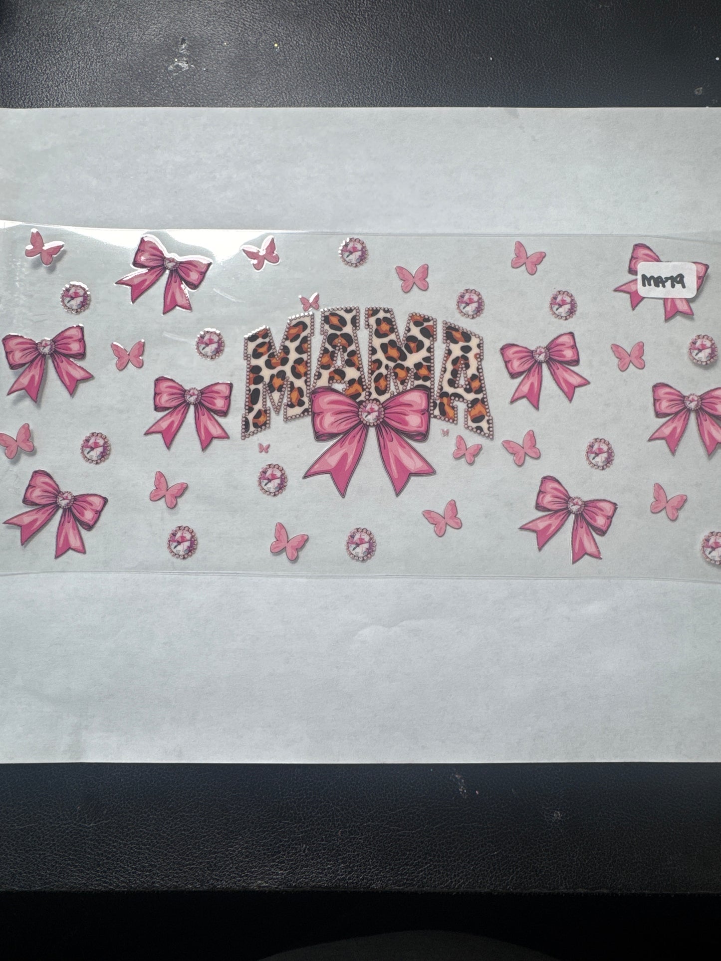 MA79 Pink and animal print mama uvdtf wrap with bows and butterflies