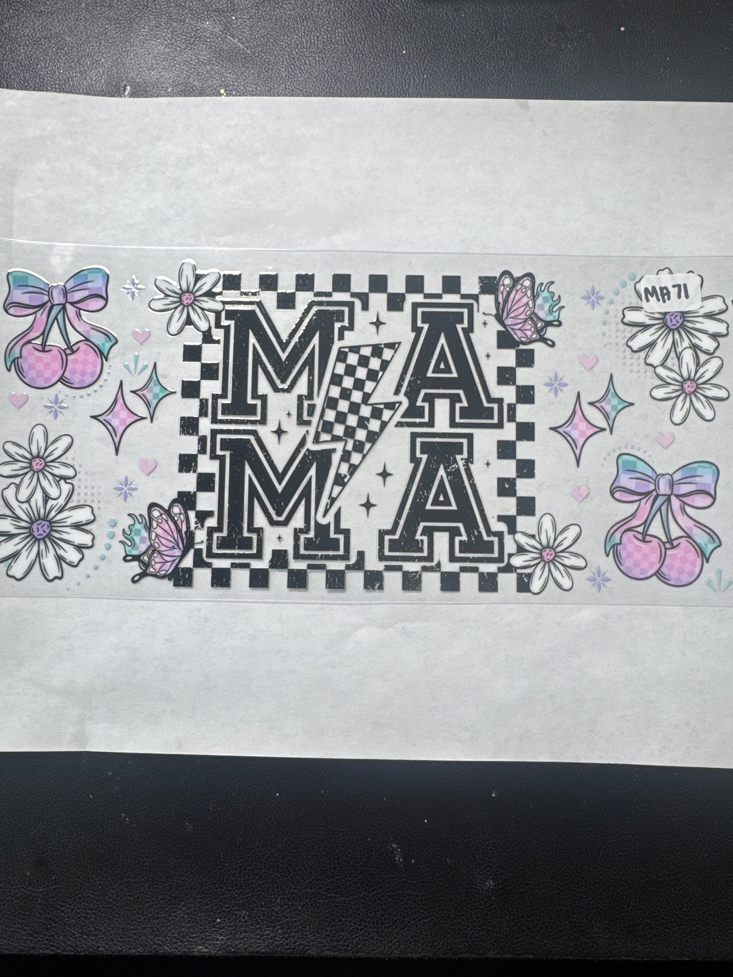 MA71 Mama uvdtf wrap with cherries flowers hearts and four point stars