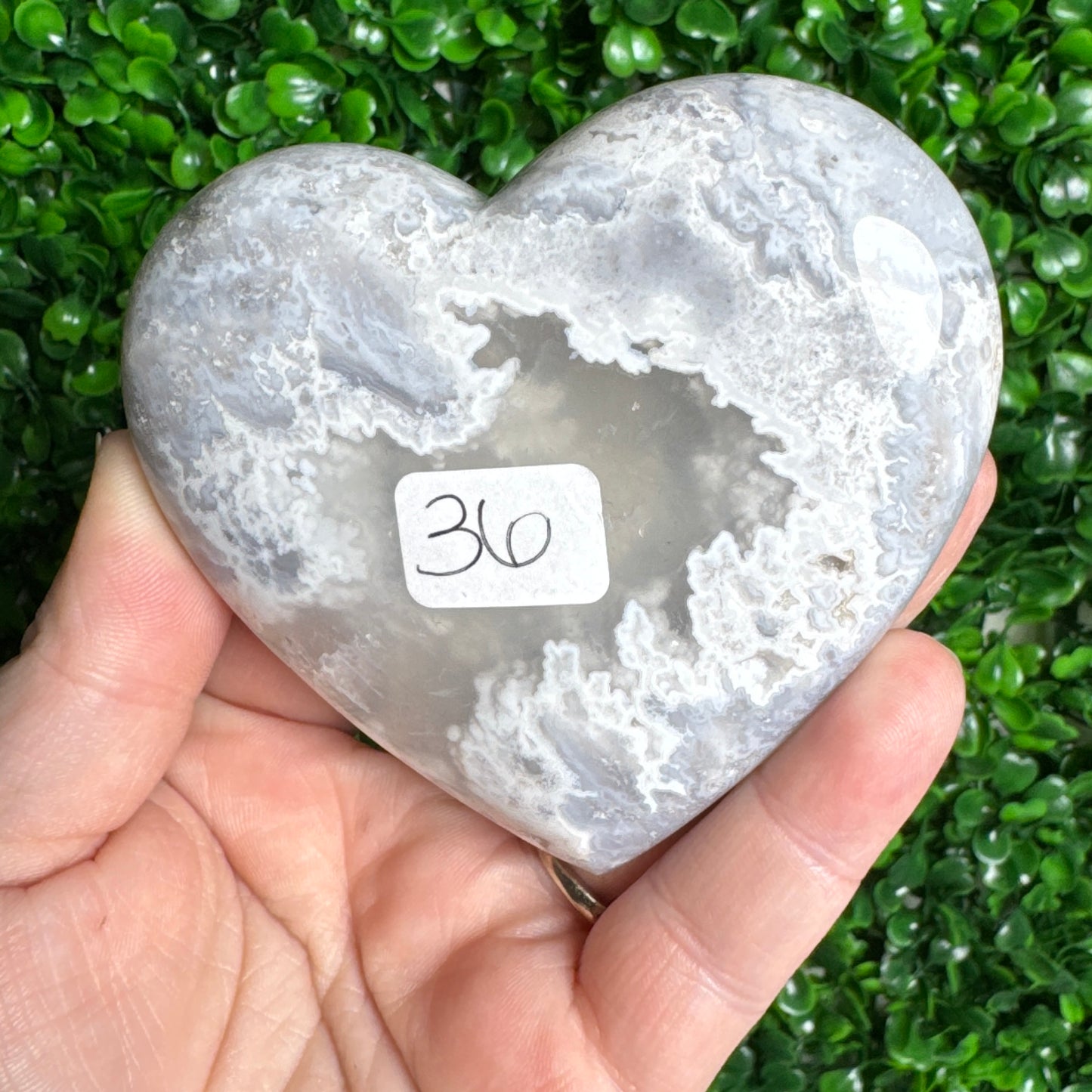 Blue plume agate heart carving