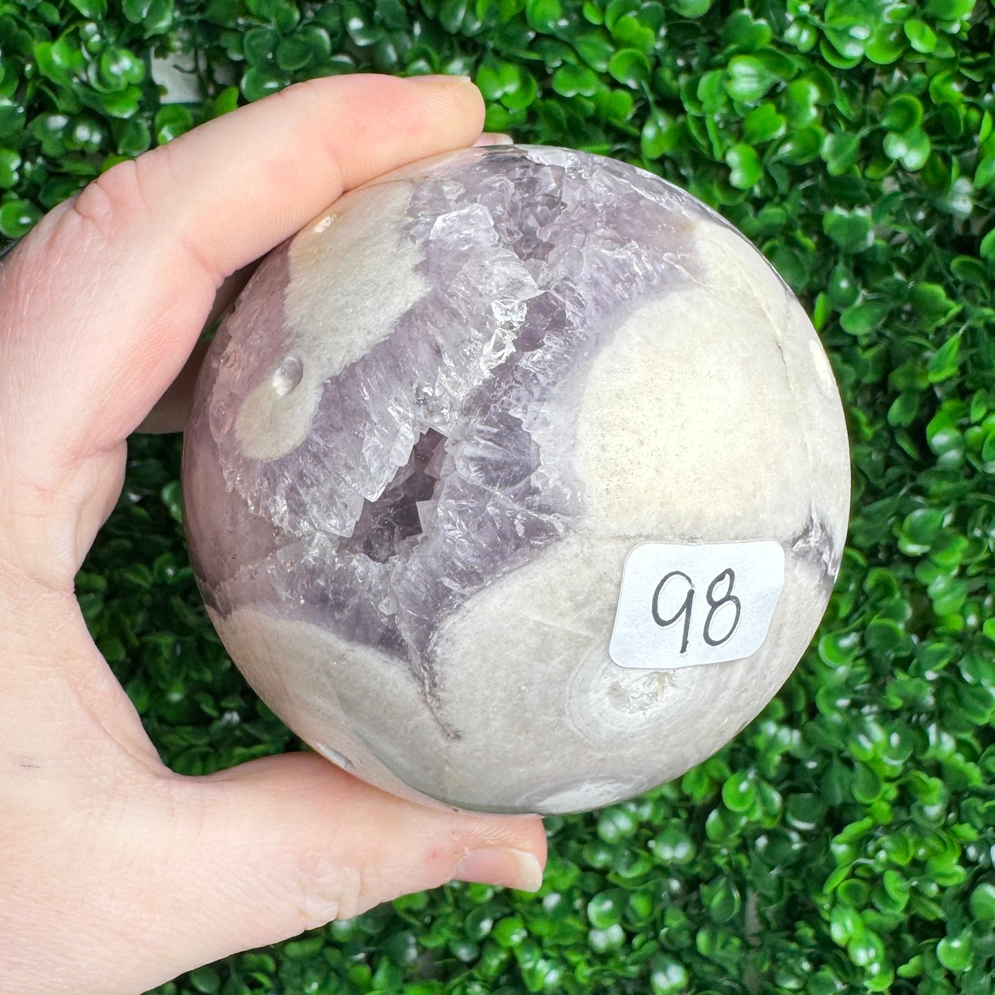 Large Purple Amethyst with Flower Agate sphere