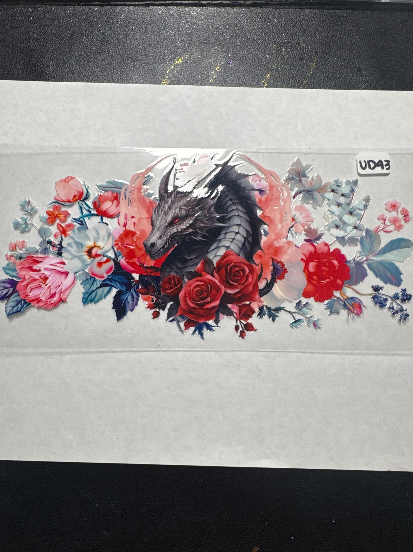 UD43 Dragon with red and pink flowers uvdtf wrap
