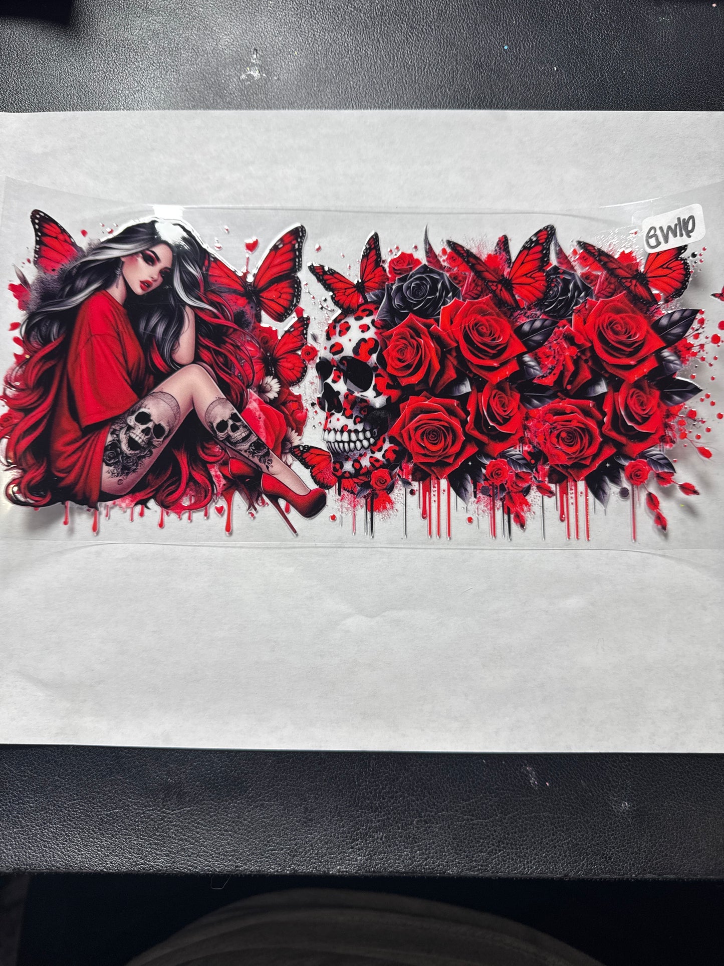GW 16 red goddess with butterflies roses and skull uvdtf wrap
