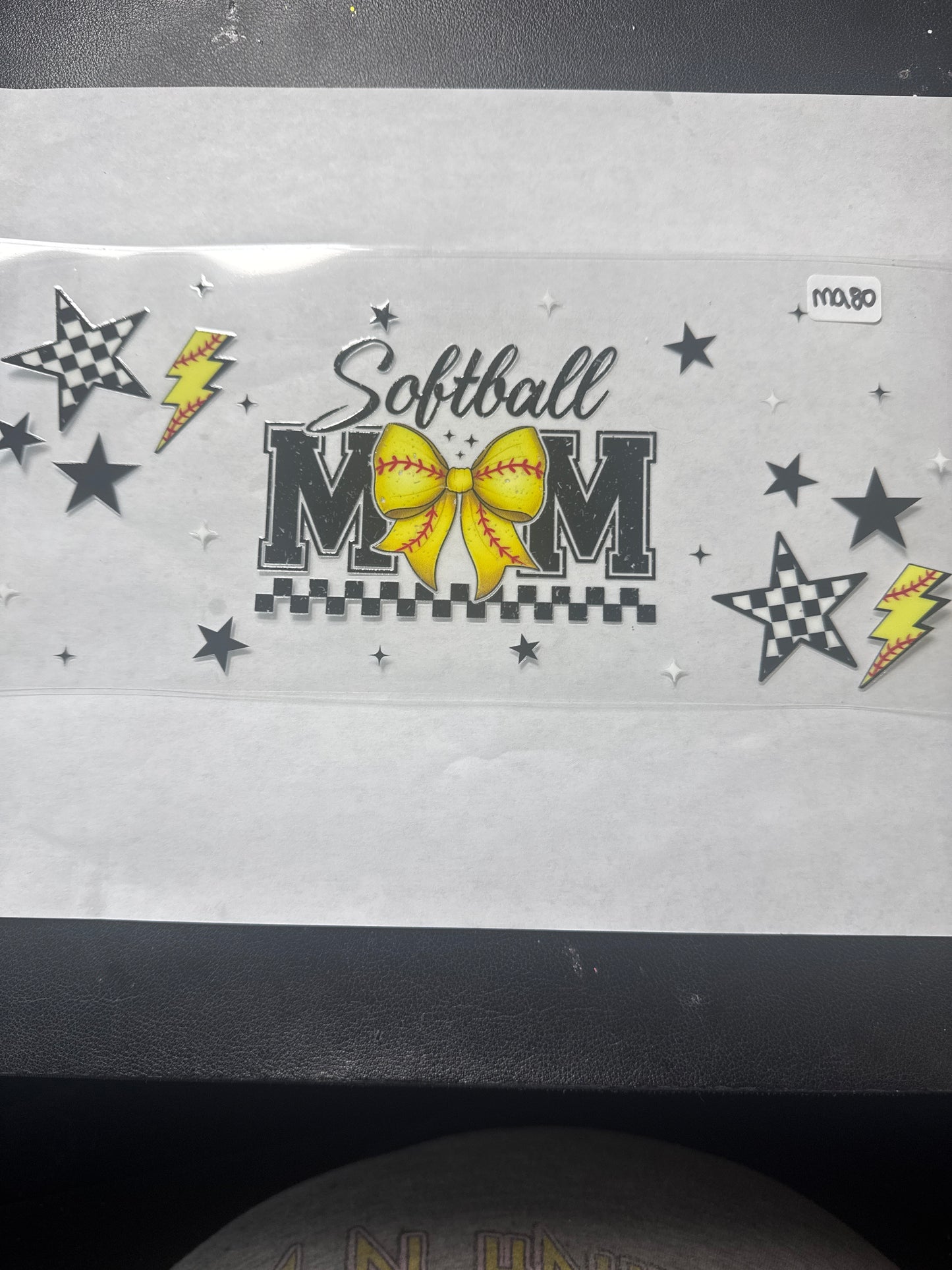 MA80 Softball mom uvdtf wrap with stars and lightning bolts