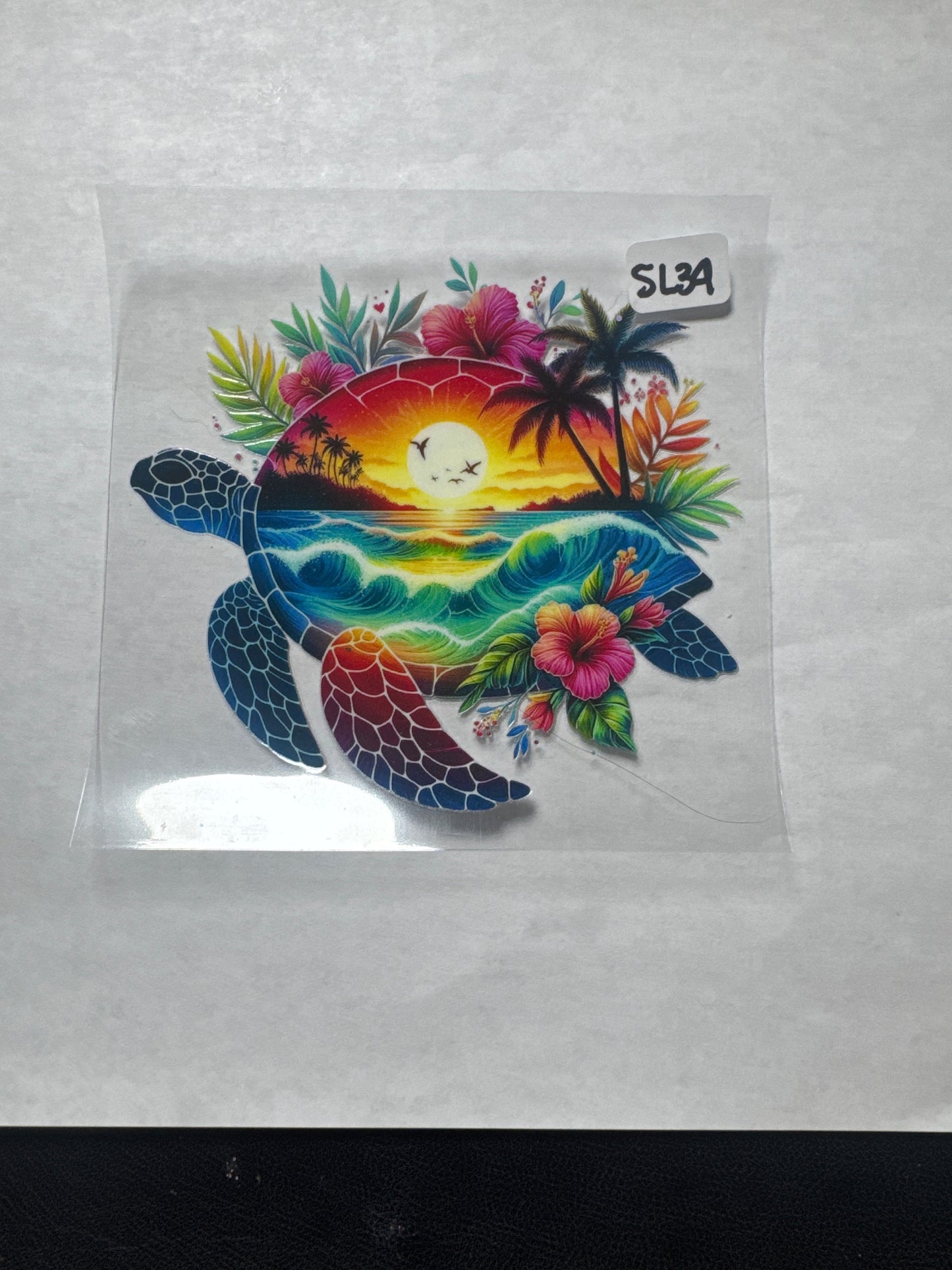 SL34 turtle with palm trees and sunset uvdtf wrap