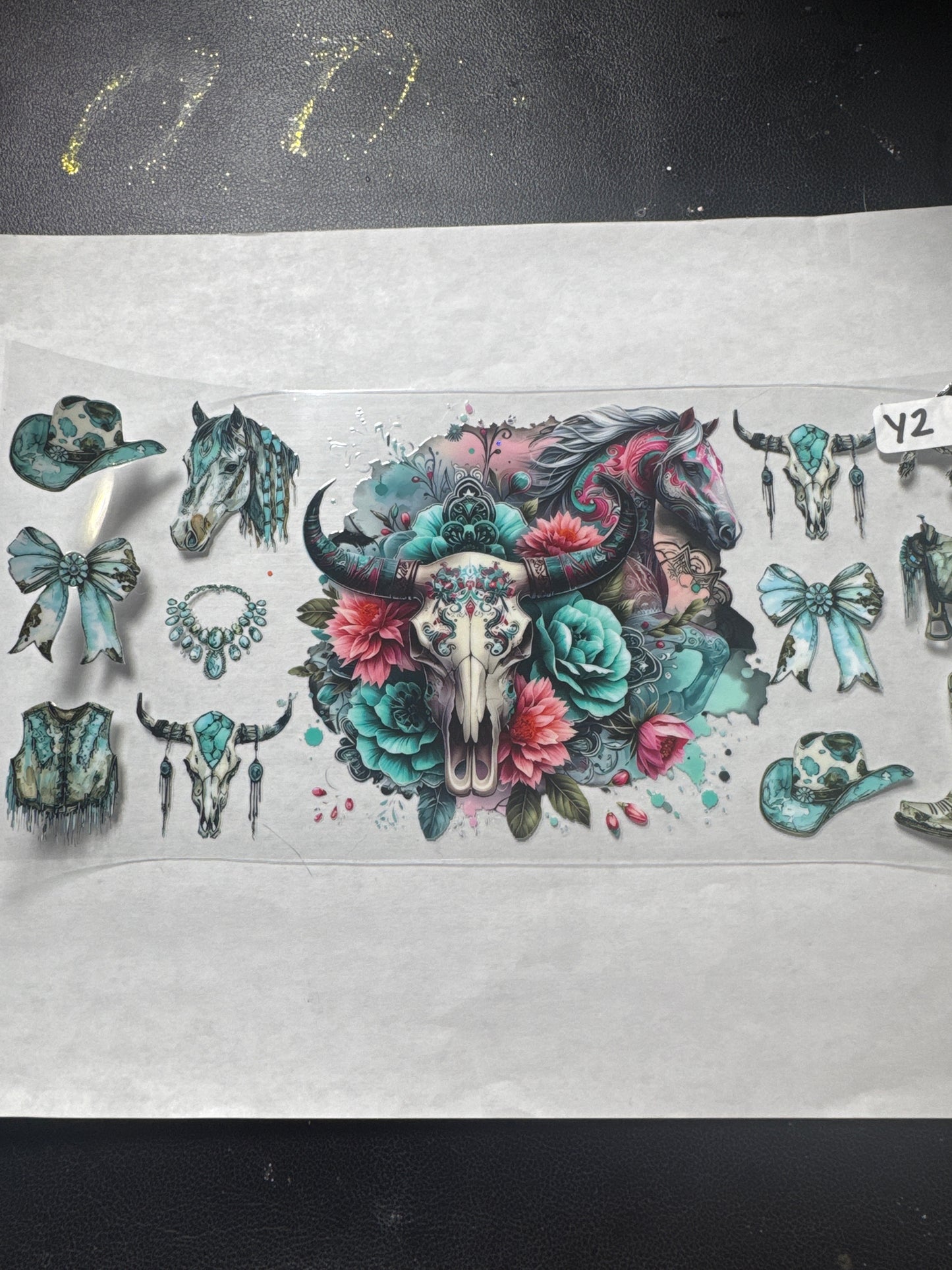 Y2 country western style horse and skull uvdtf wrap