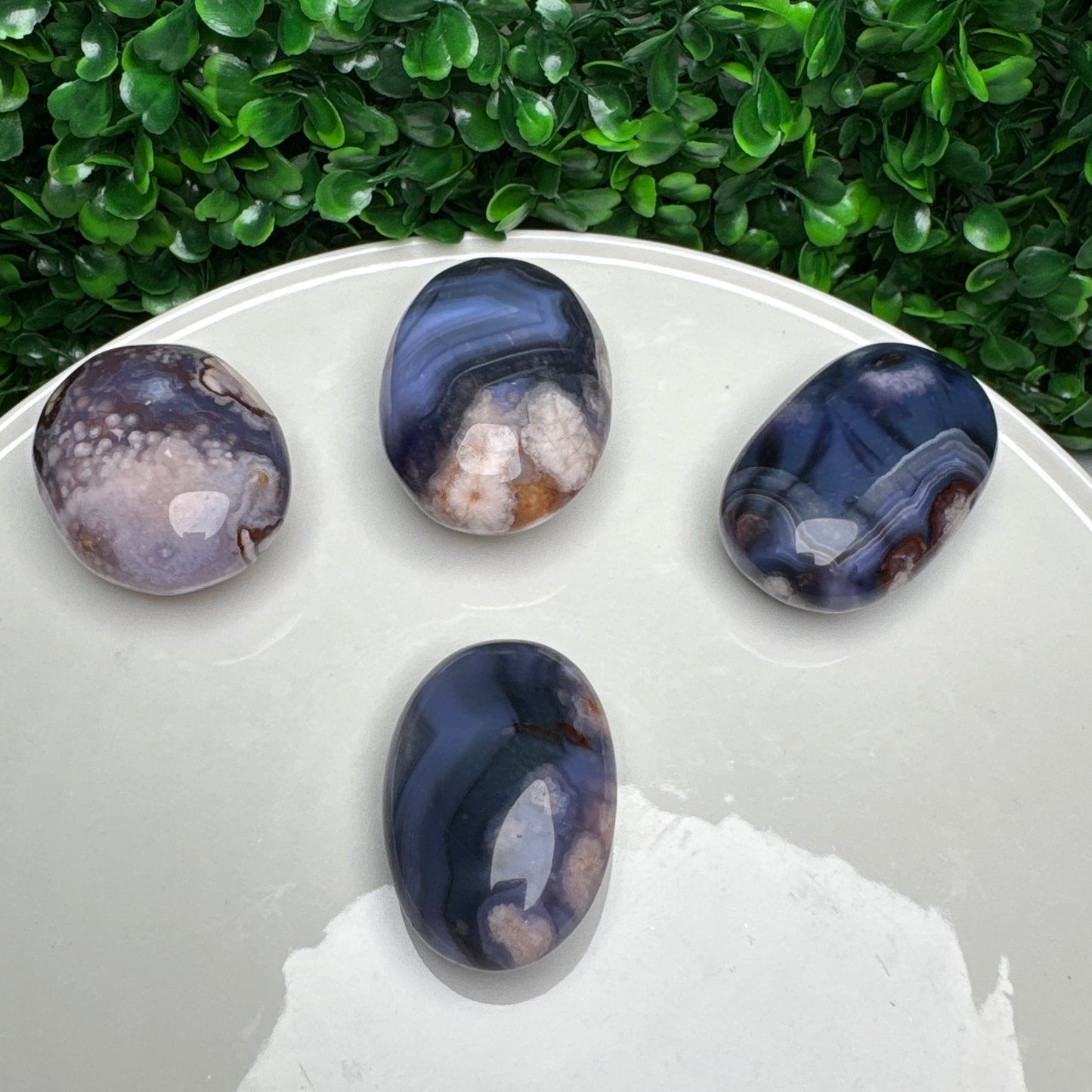 Blue Flower Agate Palm Stones