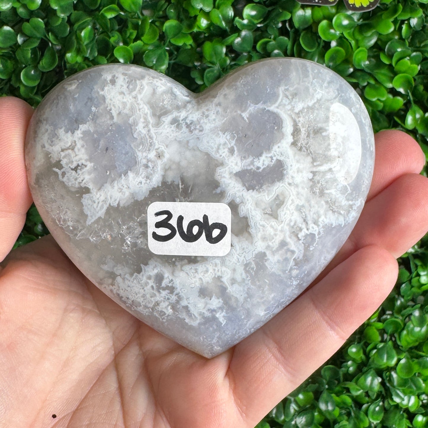 Blue Plume Agate Heart Carving