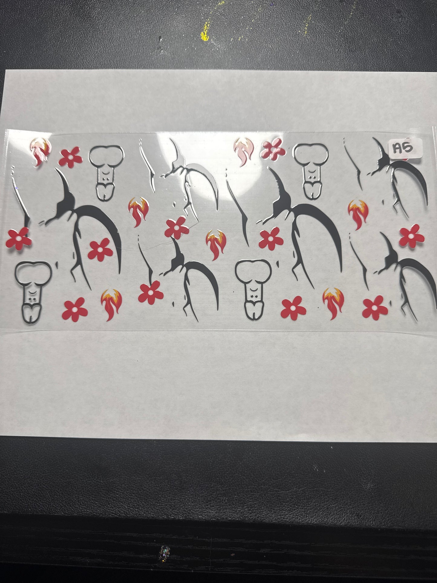 A5 Adult style Peen and lady bits with flowers and fire uvdtf wrap