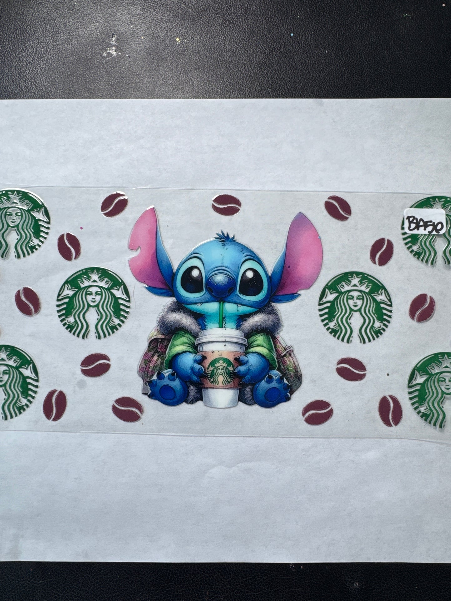 BA 56 Blue alien with coffee and fur coat uvdtf wrap