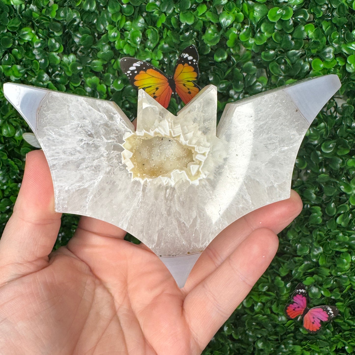 Druzy Agate Bat Carvings