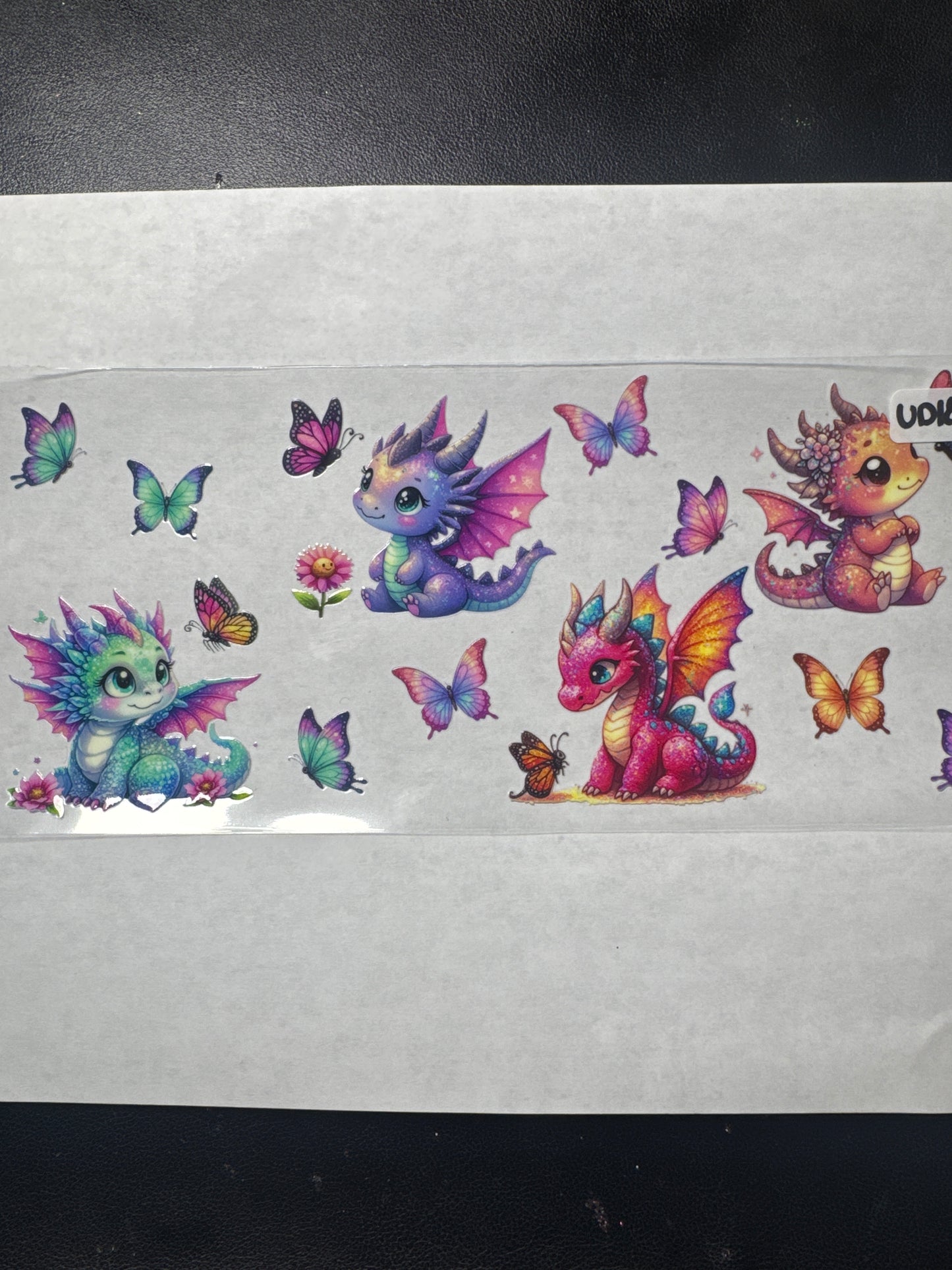 UD18 colorful baby dragons with butterfly uvdtf wrap