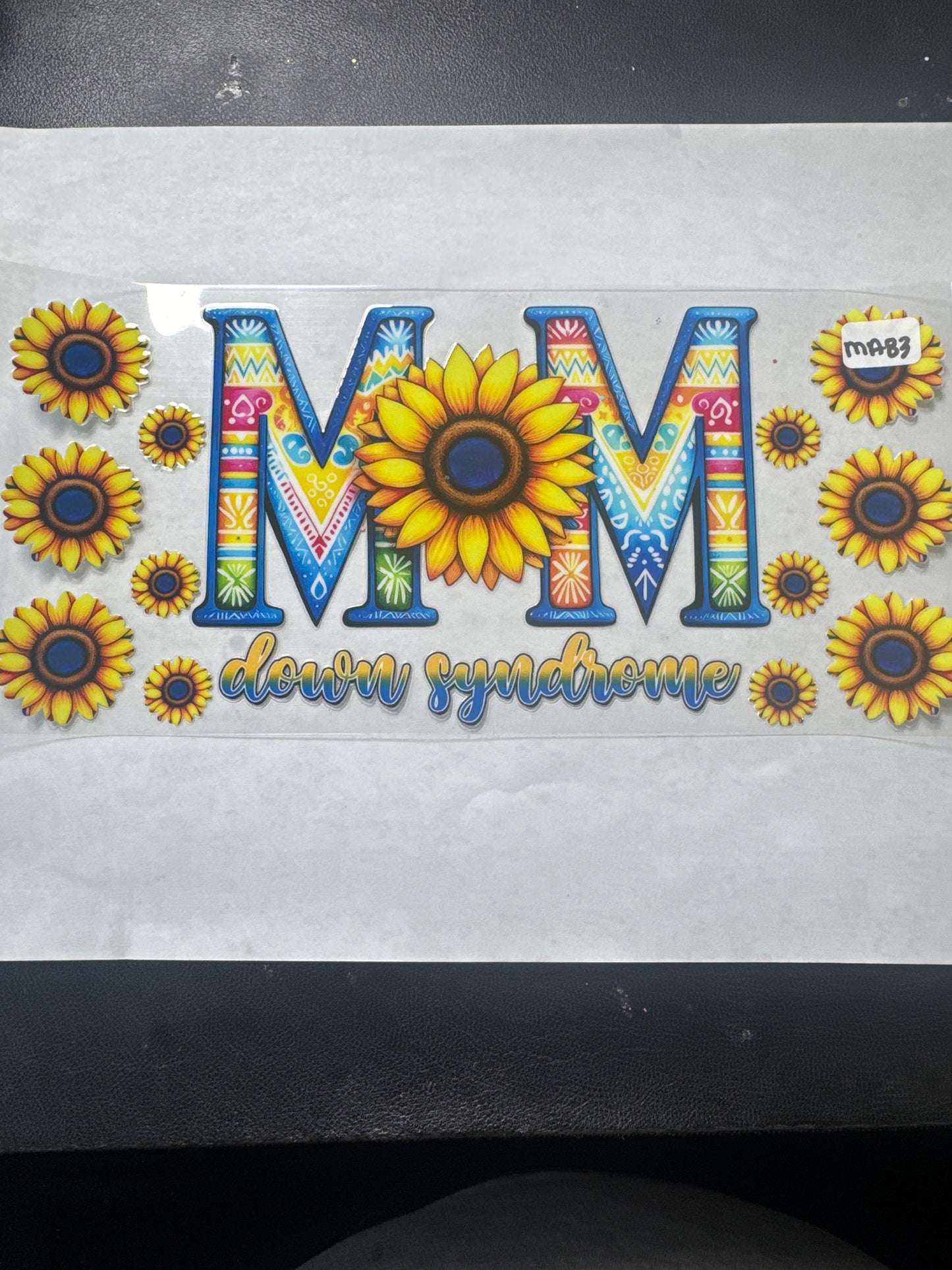 MA 83 Down syndrome awareness mama uvdtf wrap with sunflowers