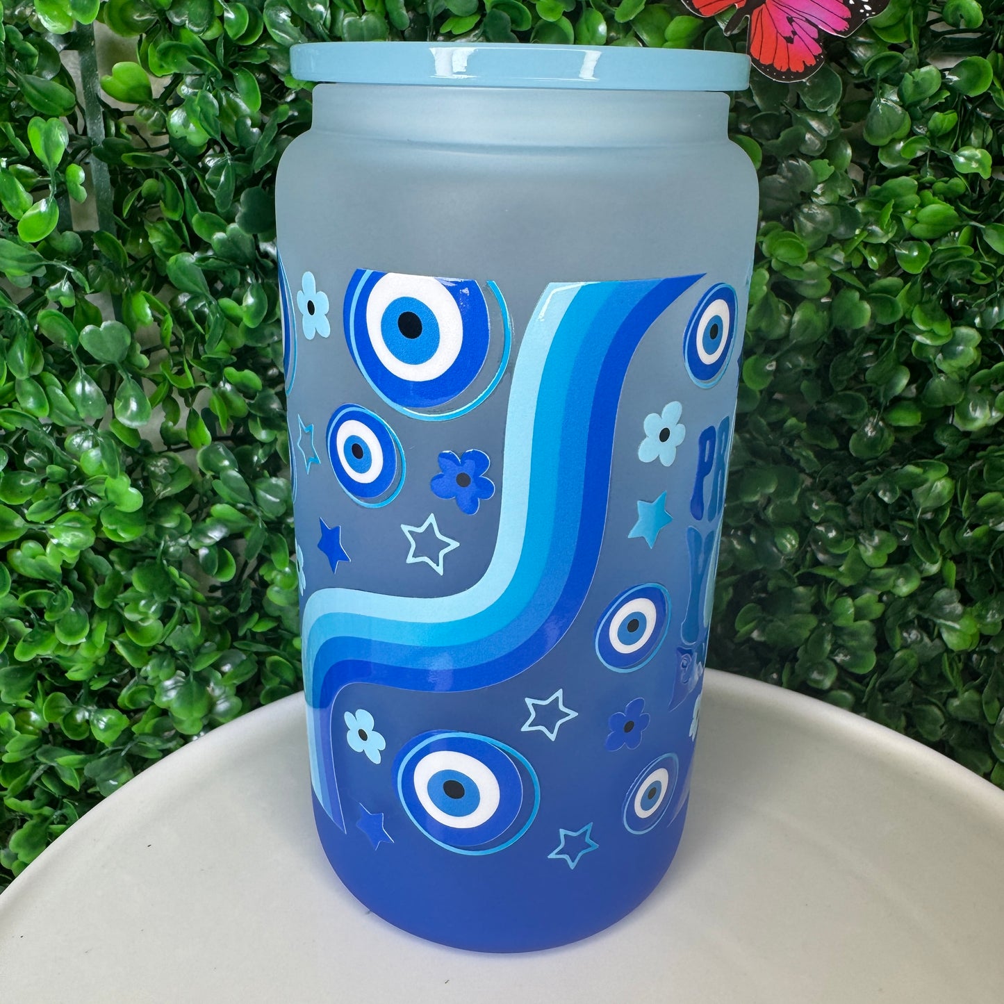 16oz Dark Blue Glass Protect Your Energy UVDTF cup