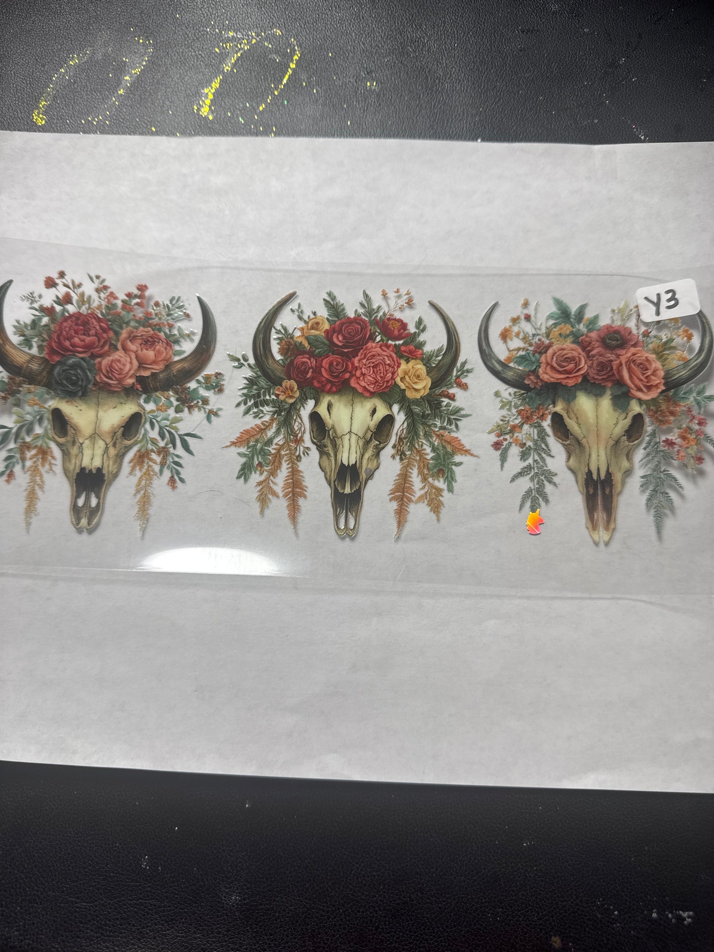 Y3 country western style floral skull uvdtf wrap