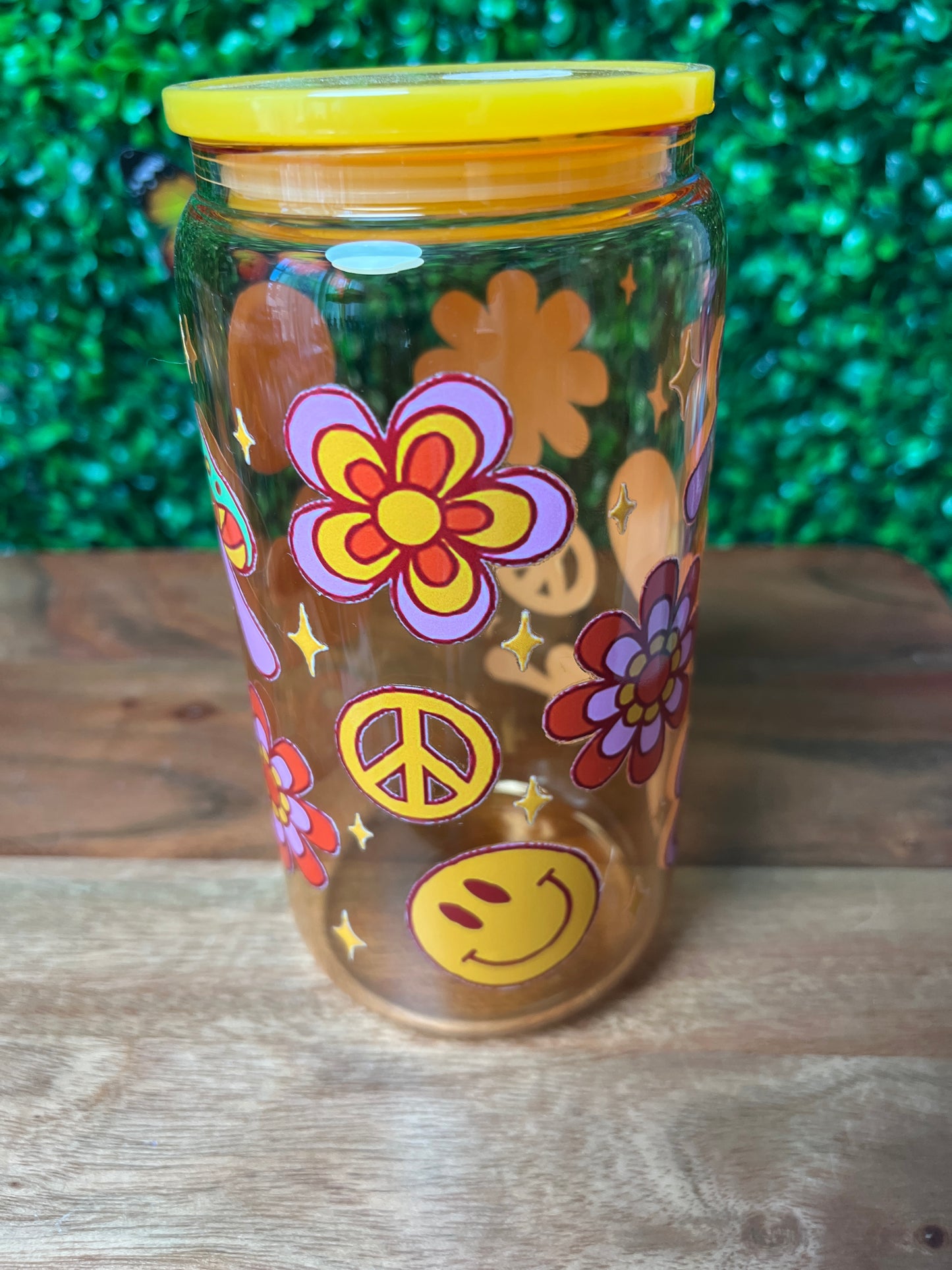16oz Peace Happy UVDTF Glass Cup