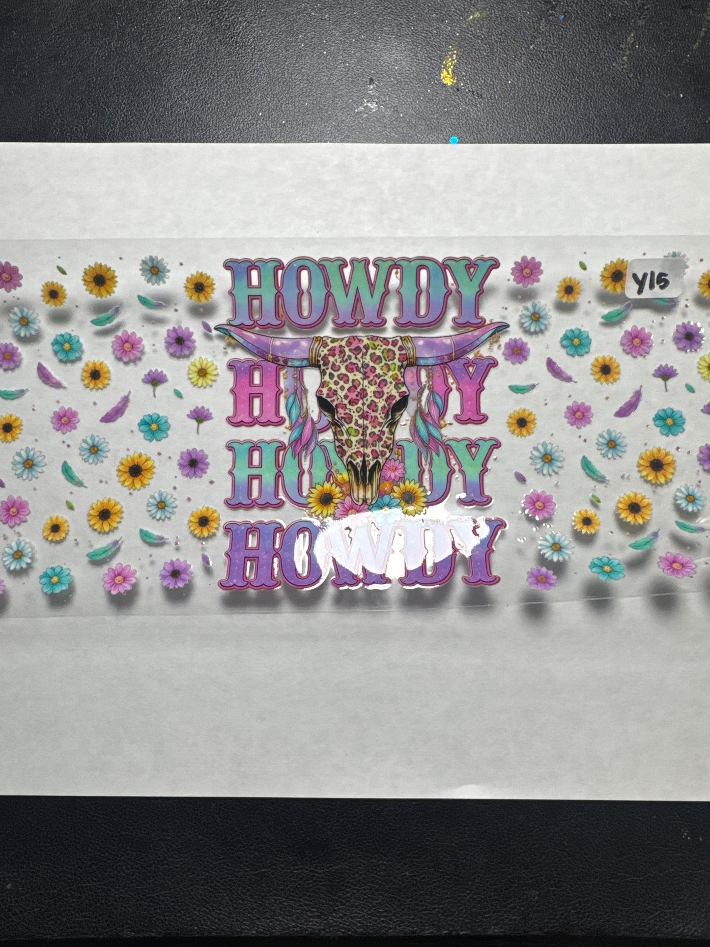 Y15 howdy country western uvdtf wrap with flowers and feathers