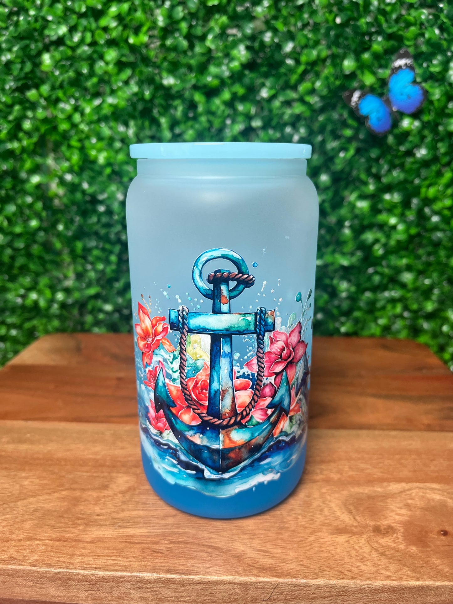 16oz Sea Anchor UVDTF Glass Cup