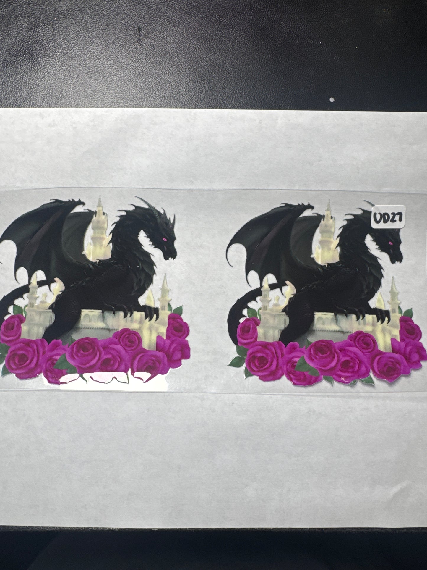 UD27 black dragon with pink roses uvdtf wrap