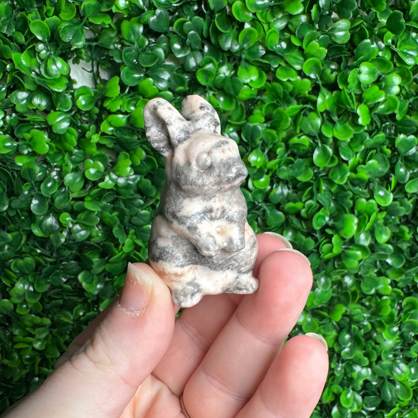 Pink zebra Jasper Rabbit Carving