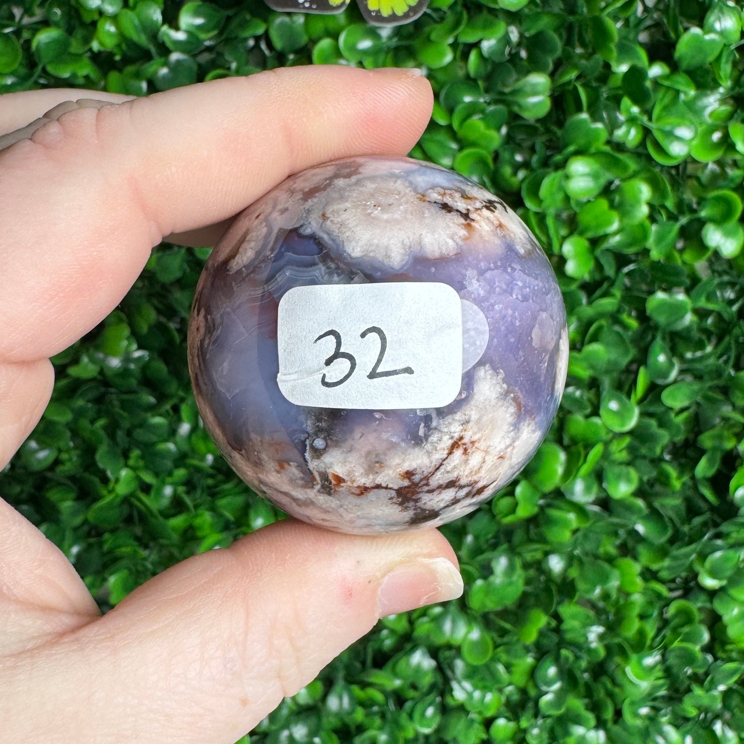 Black flower agate sphere 32