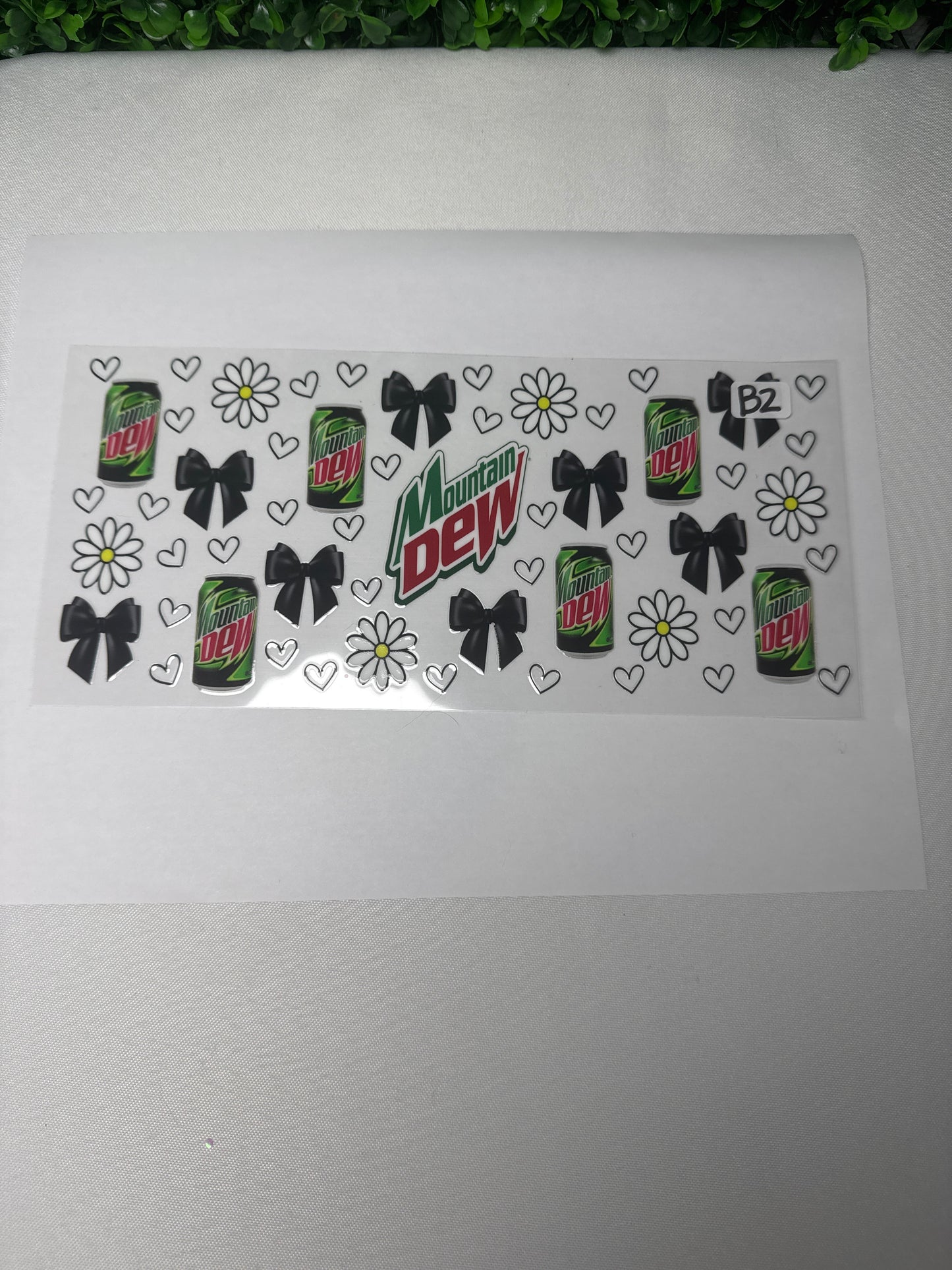 Green Soda Can with flowers and Bows UVdTF Wrap B2