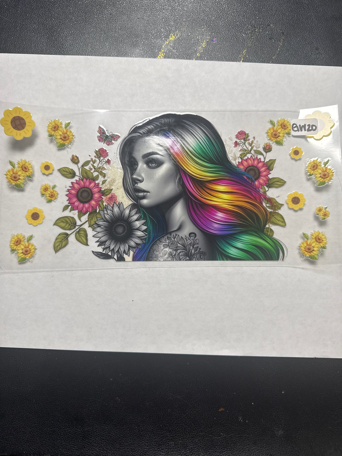 GW20 colorful haired goddess with sunflowers uvdtf wrap
