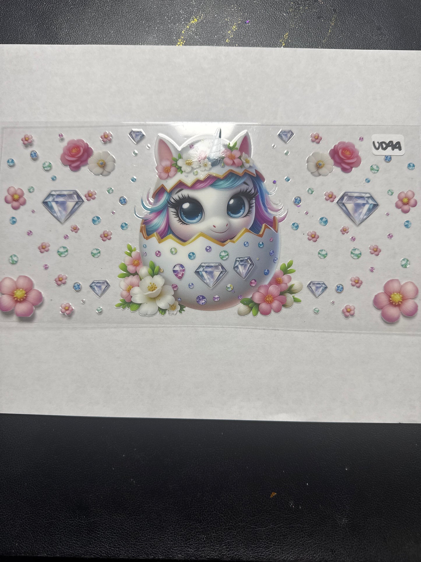 UD44 Unicorn diamonds and flowers uvdtf wrap
