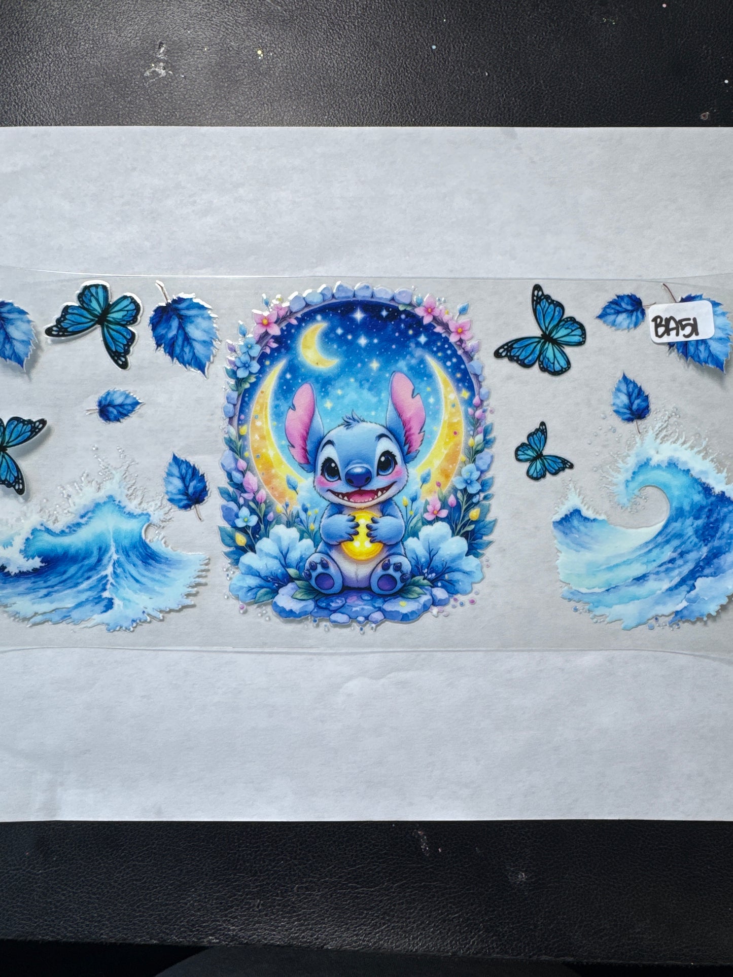 BA 50 Blue alien with butterflies and waves uvdtf wrap