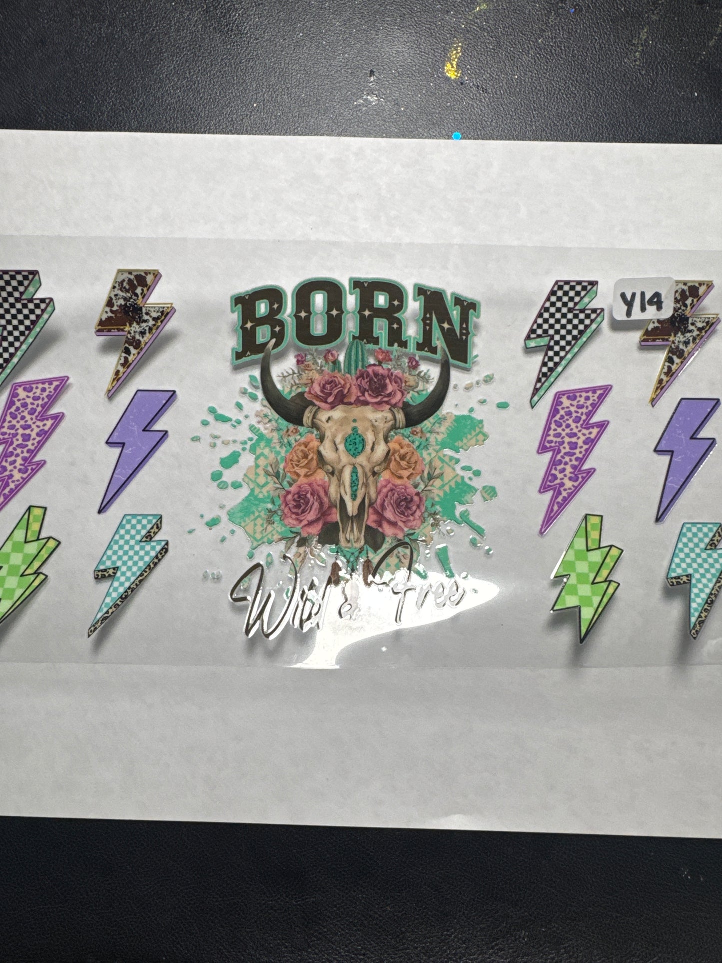 Y14 born to be wild uvdtf country western style skull with lightning bolt