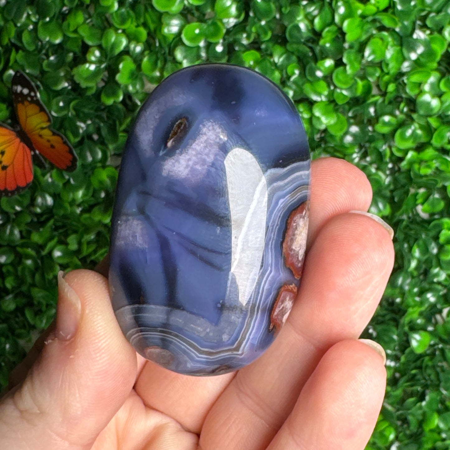Blue Flower Agate Palm Stones
