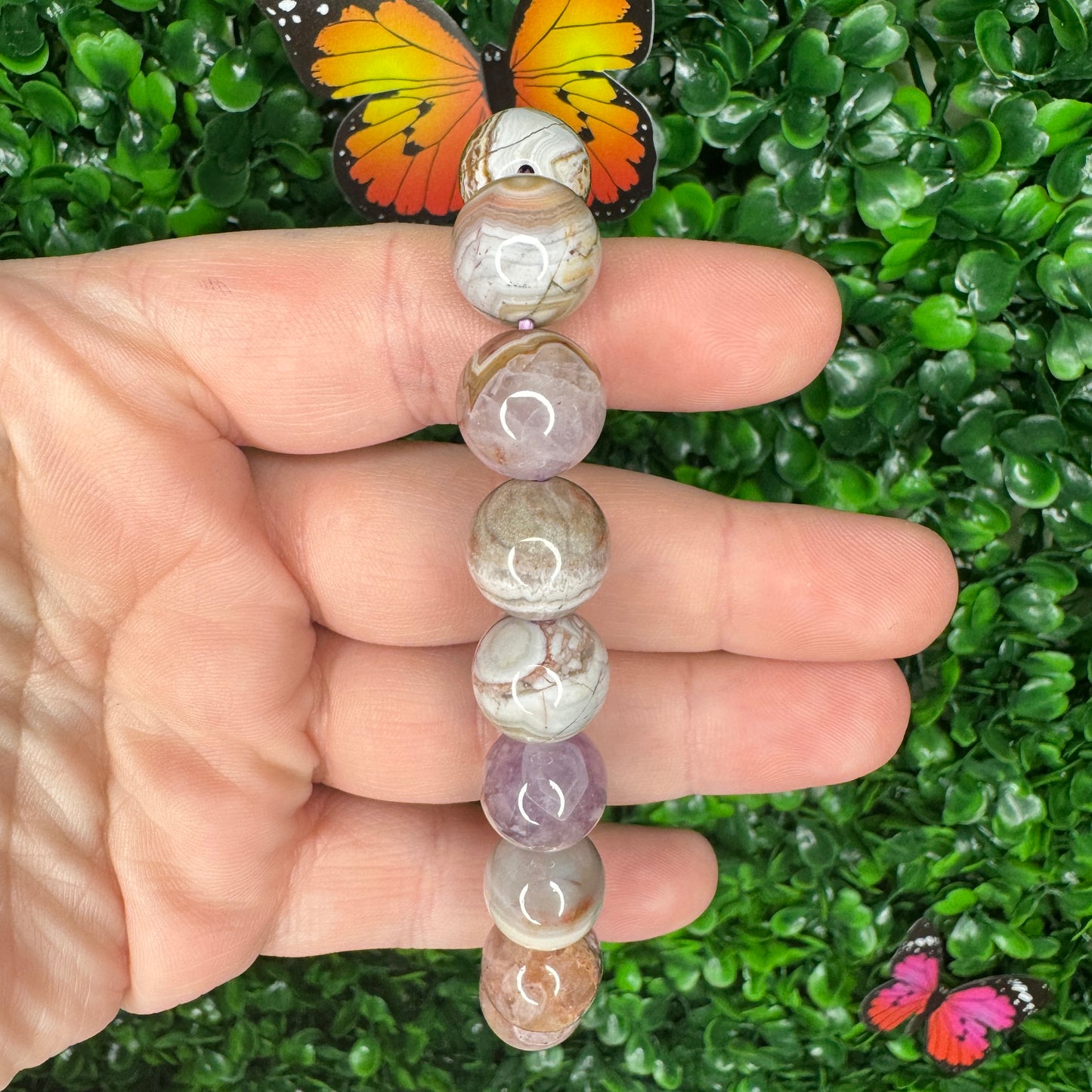 12mm Amethyst with Agate Bracelet