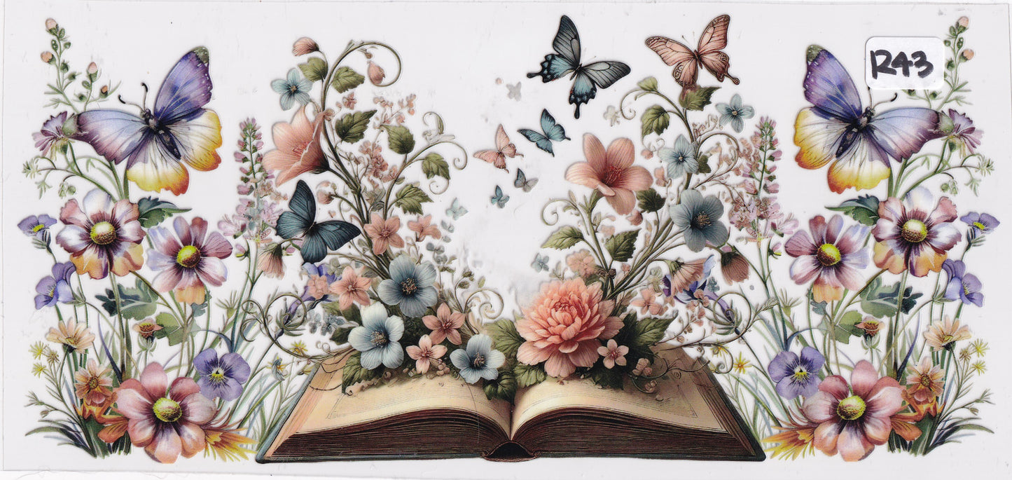 R43 Butterflies Flowers Books UVDTF Wrap