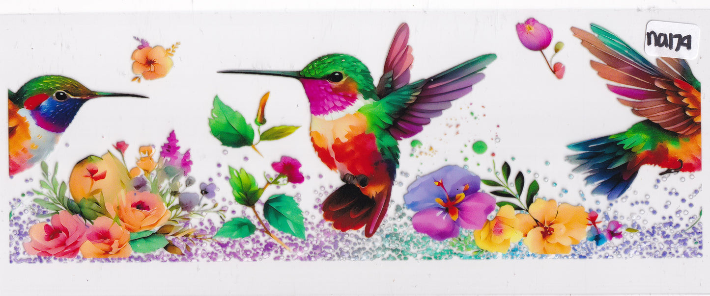 NA174 Hummingbird Flowers UVDTF Wrap