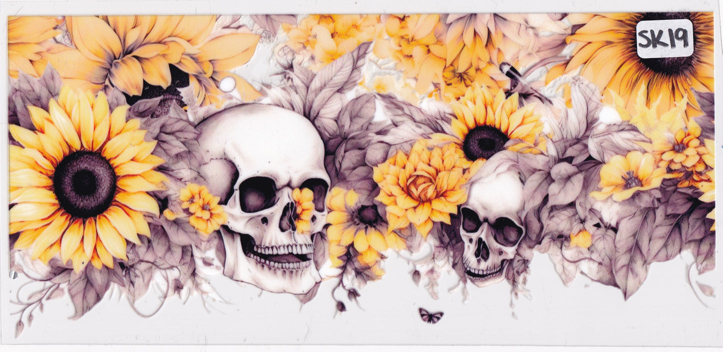 SK19 Skulls Flowers UVDTF Wrap