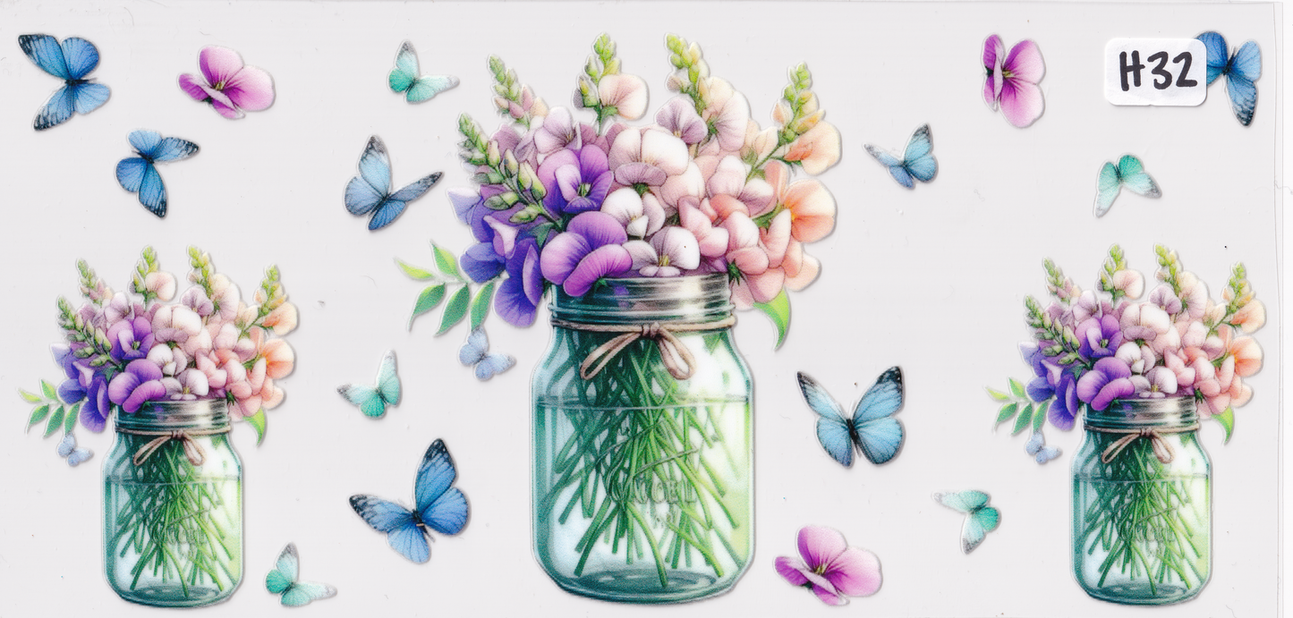H32 Flower Butterfly UVDTF Wrap