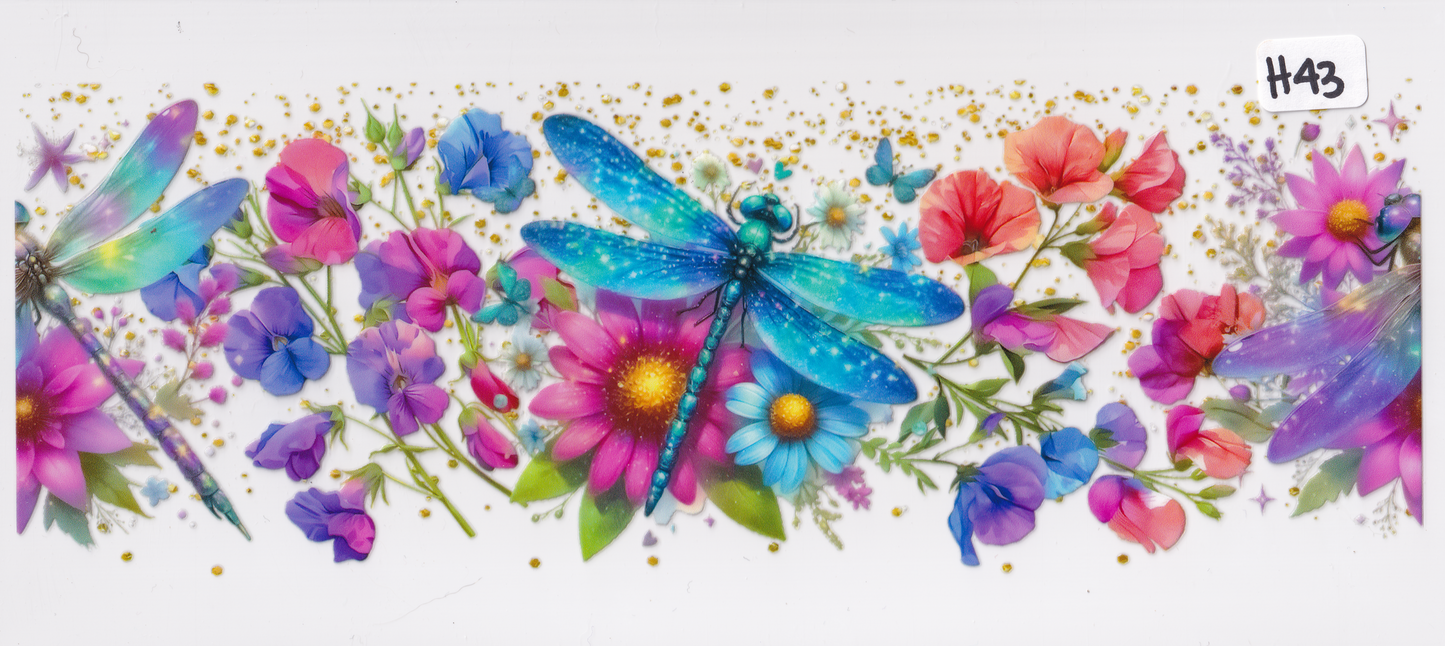 H43 Dragonfly Flowers UVDTF Wrap