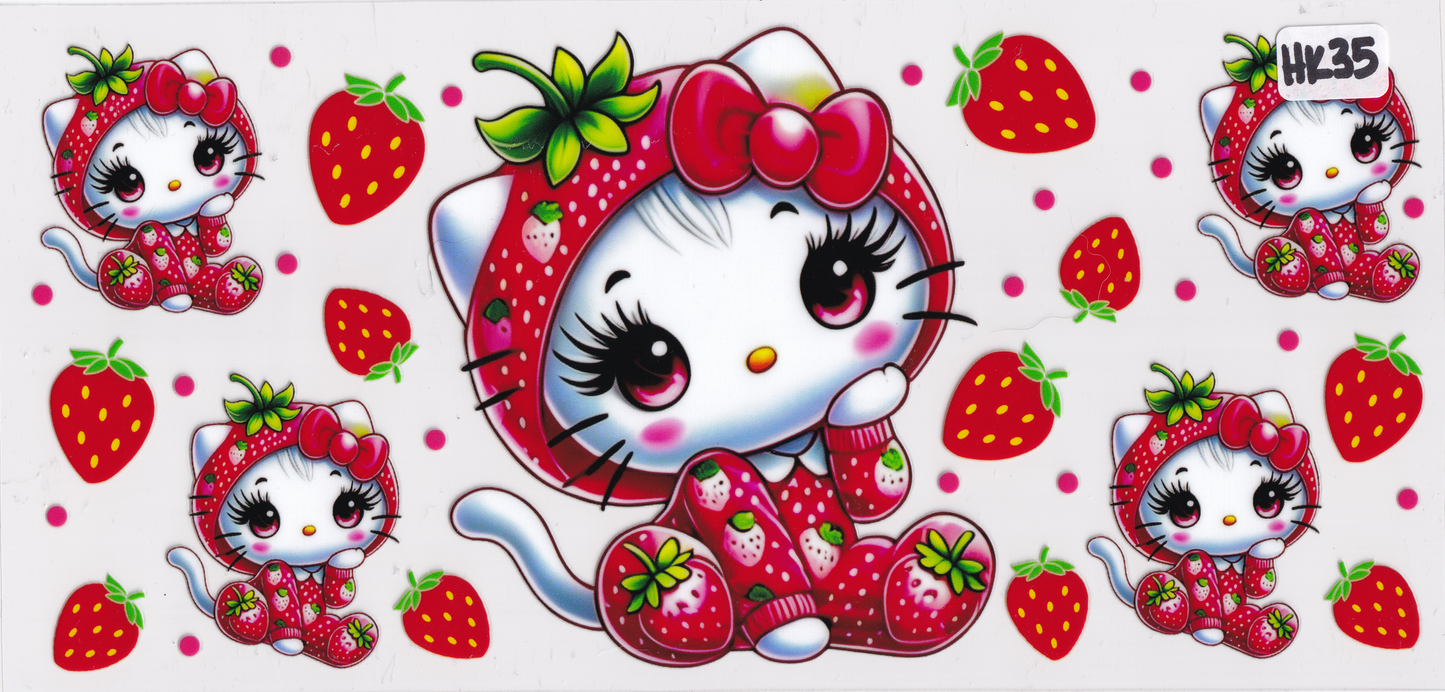 HK35 Strawberry Kids Kitty Character UVDTF Wrap